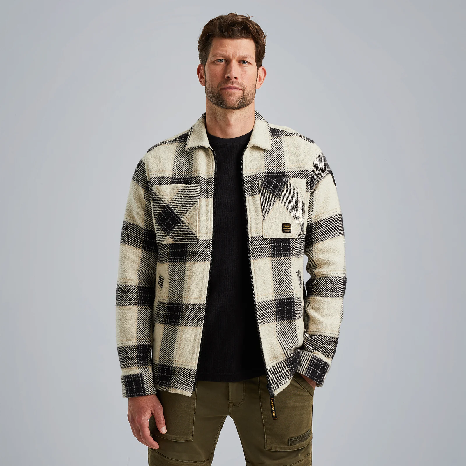 Shirt jacket with check pattern Beige