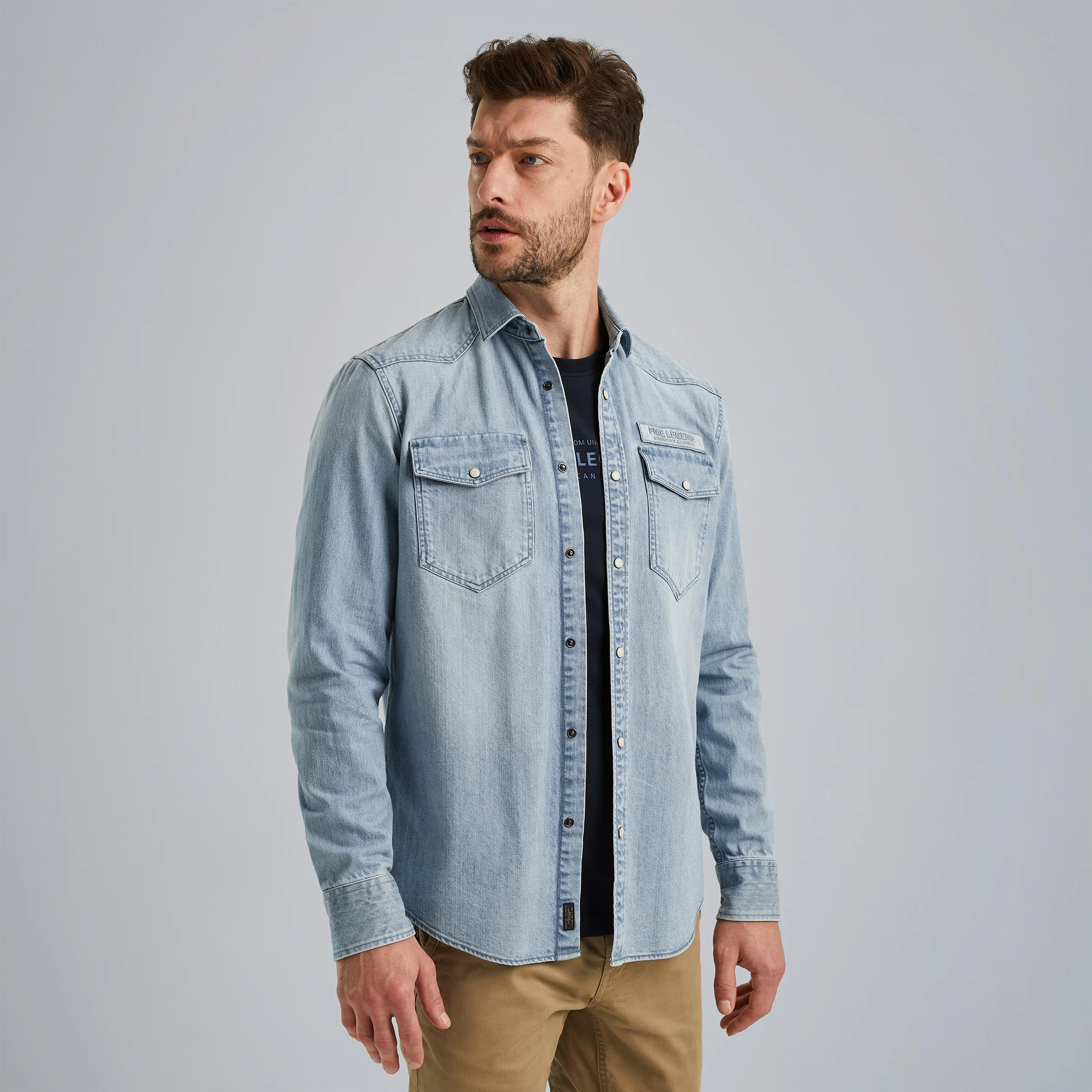Denim shirt with badges Blue