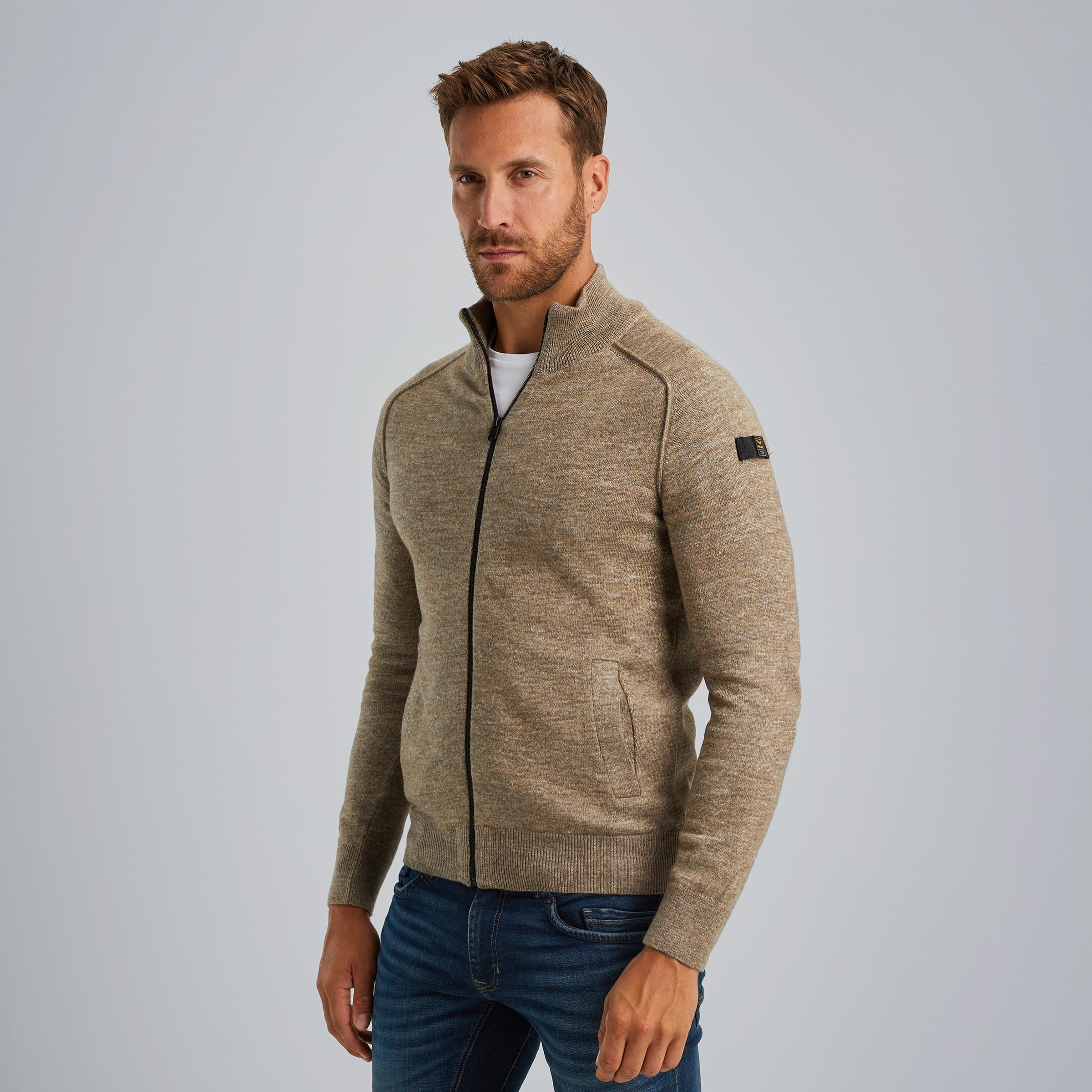 Cardigan with zipper Brown