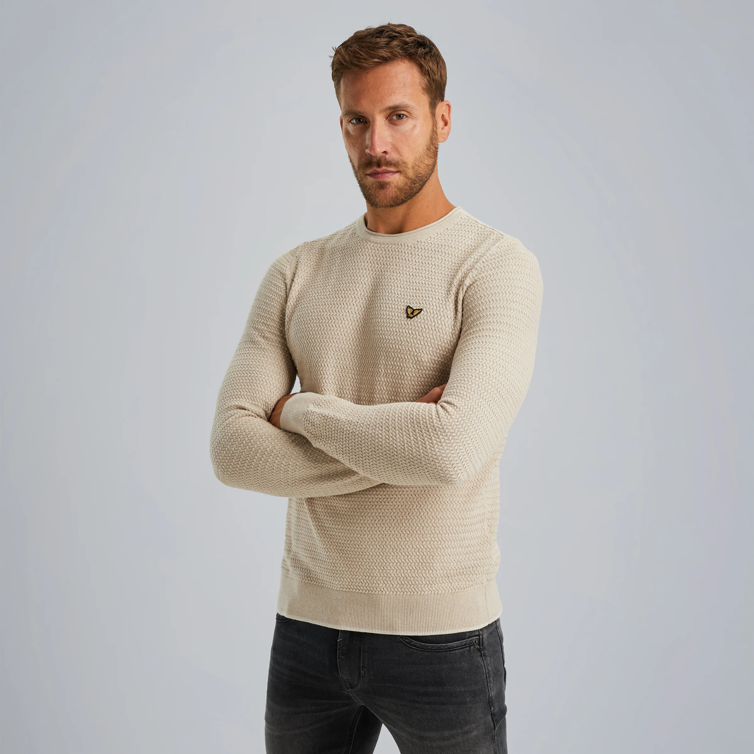 Pullover in mouliné cotton Beige