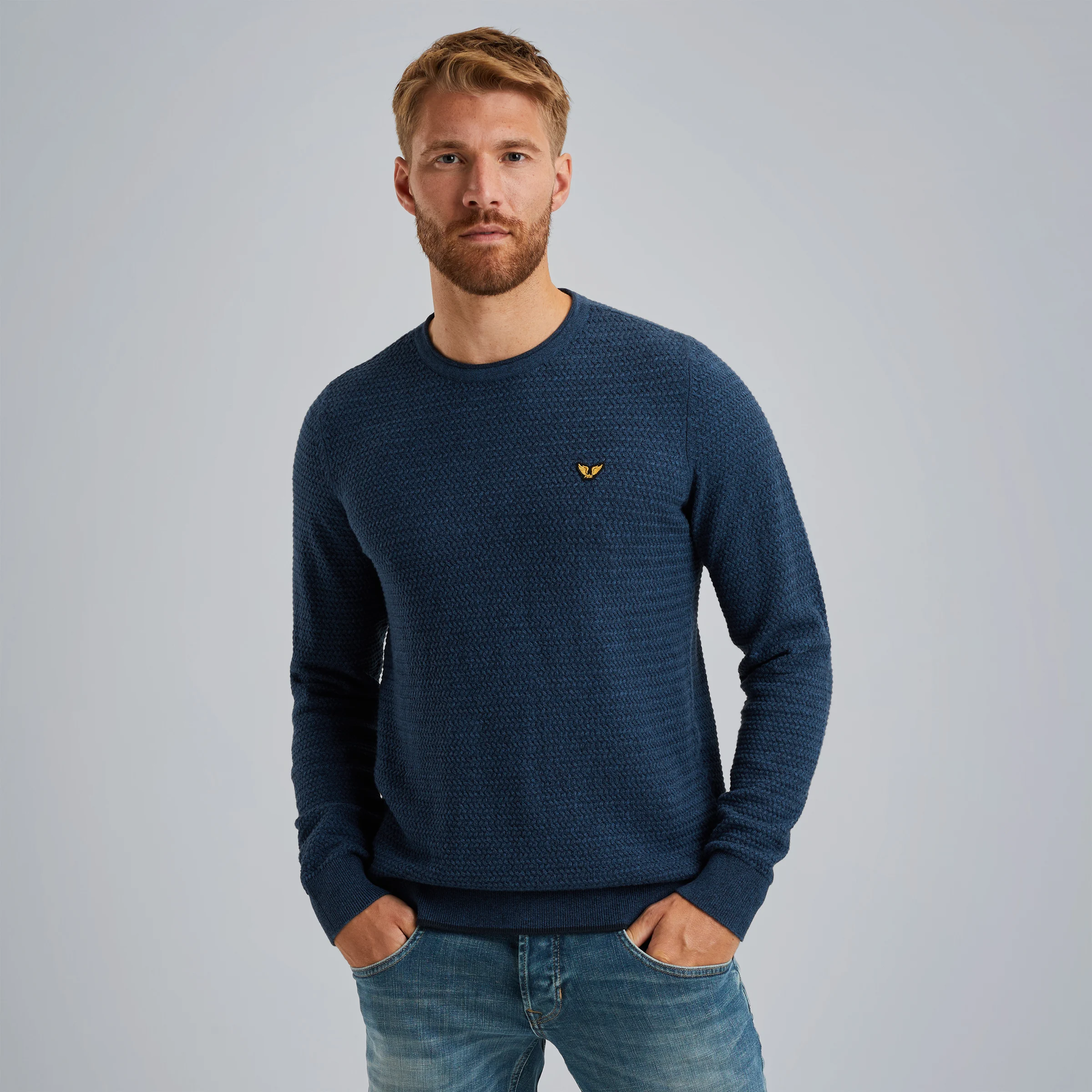Pullover in mouliné cotton Blue