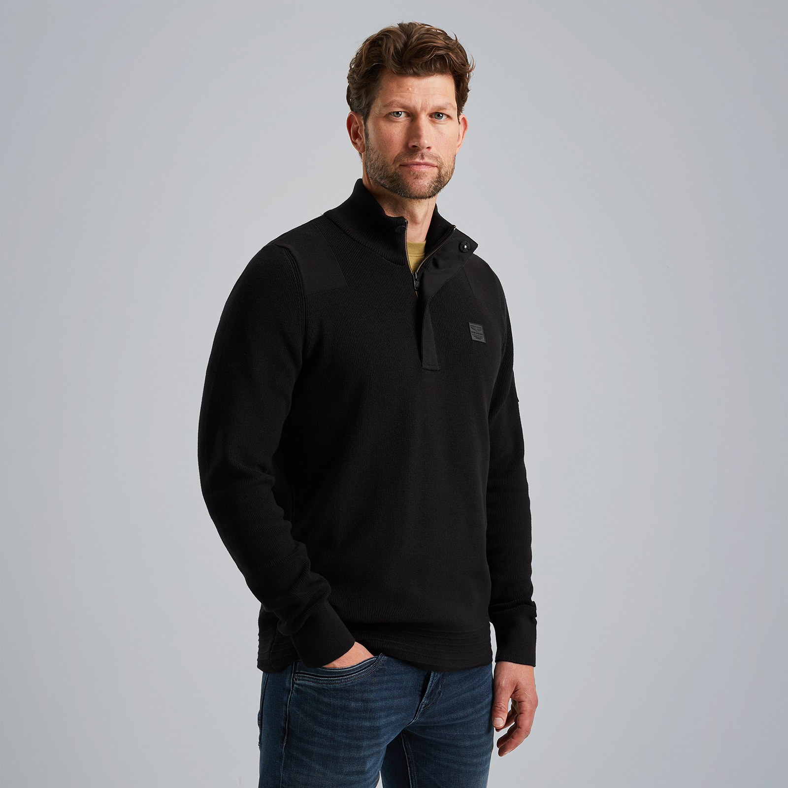 Pullover with half zipper Grey