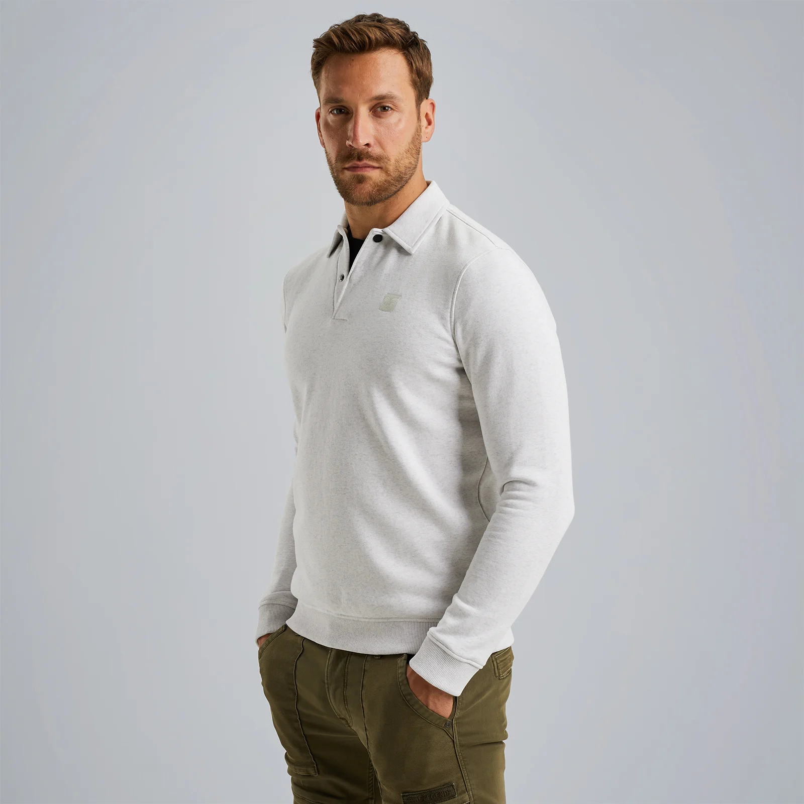 Sweatshirt with polo collar White