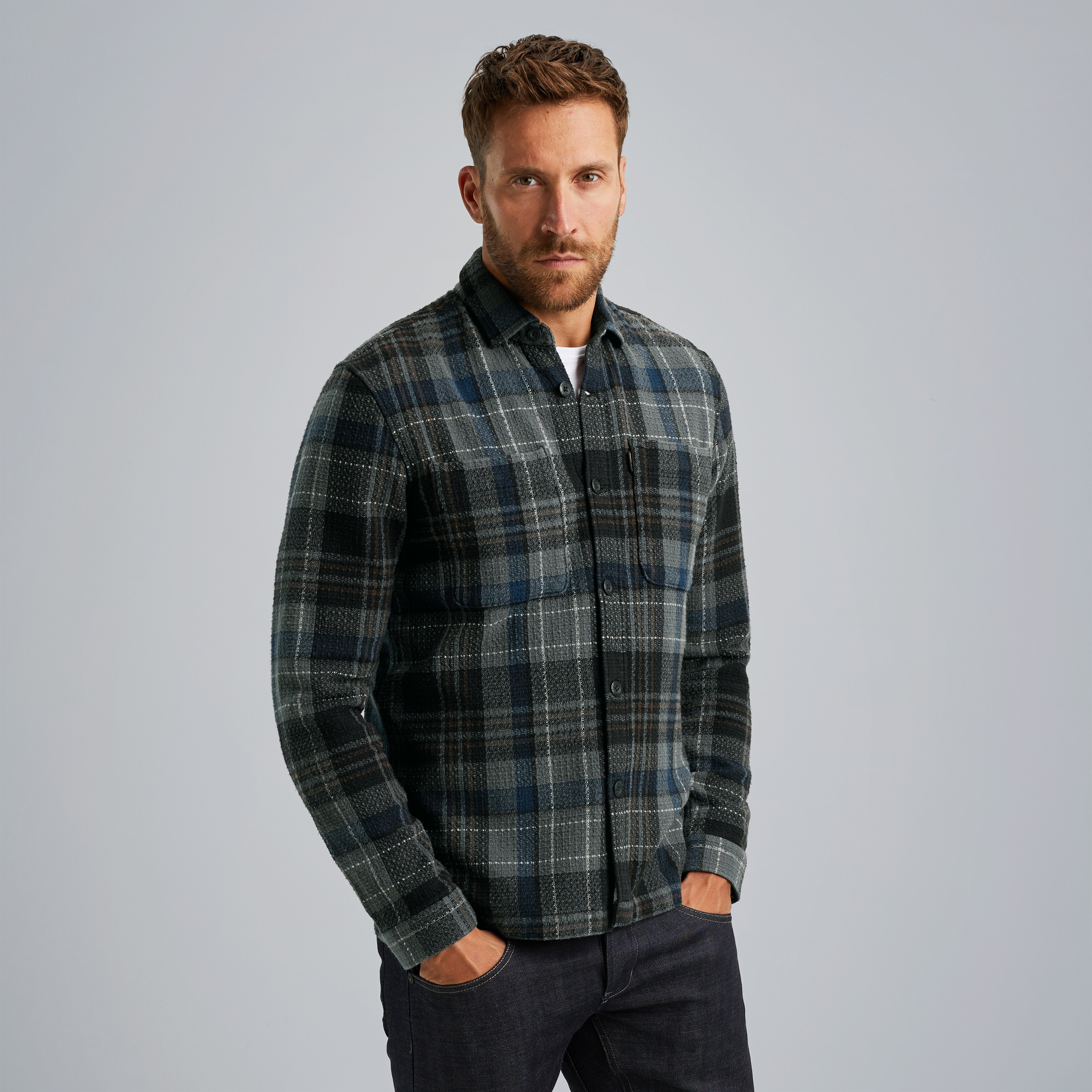 Shirt jacket with check pattern Grey