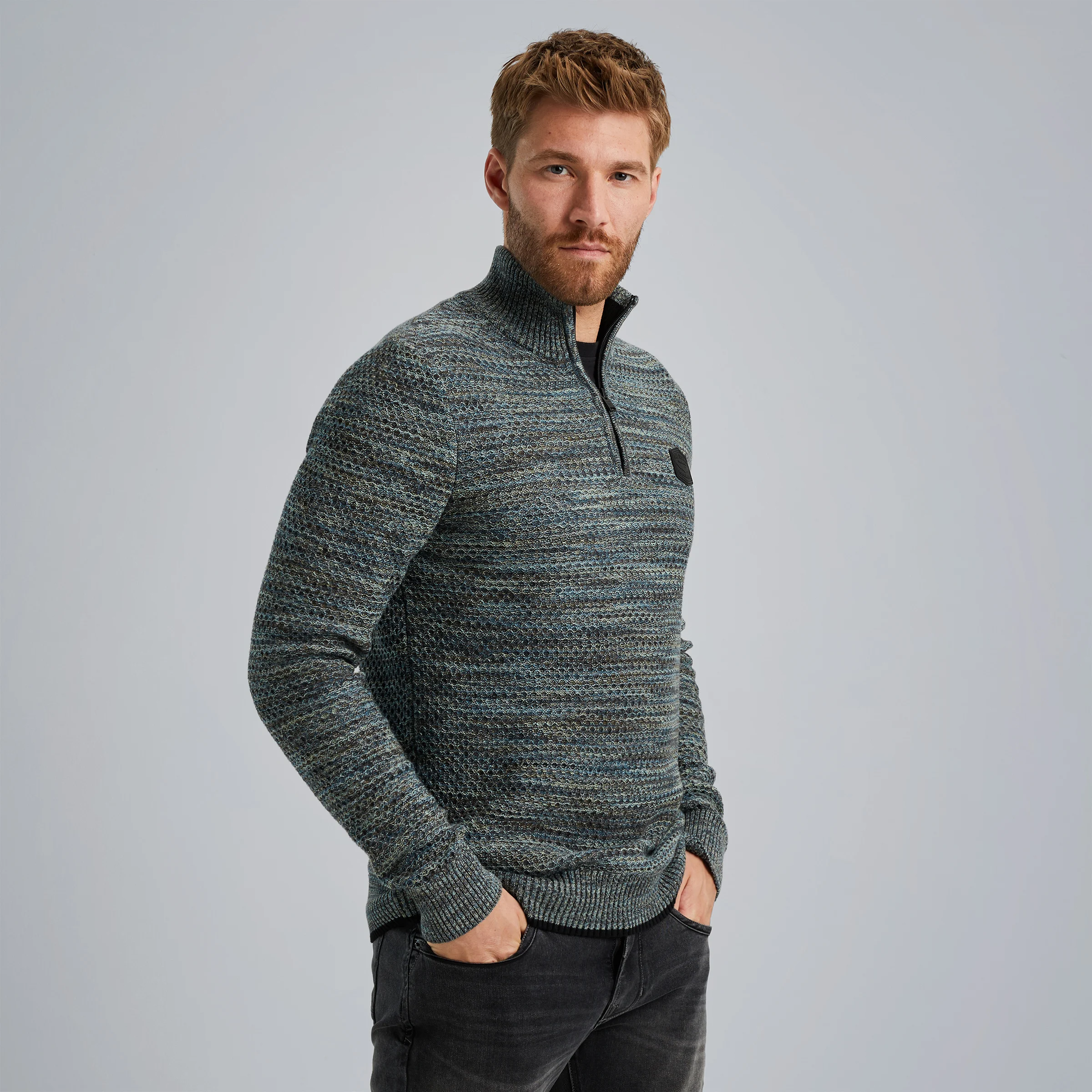 Pullover with half zipper Green