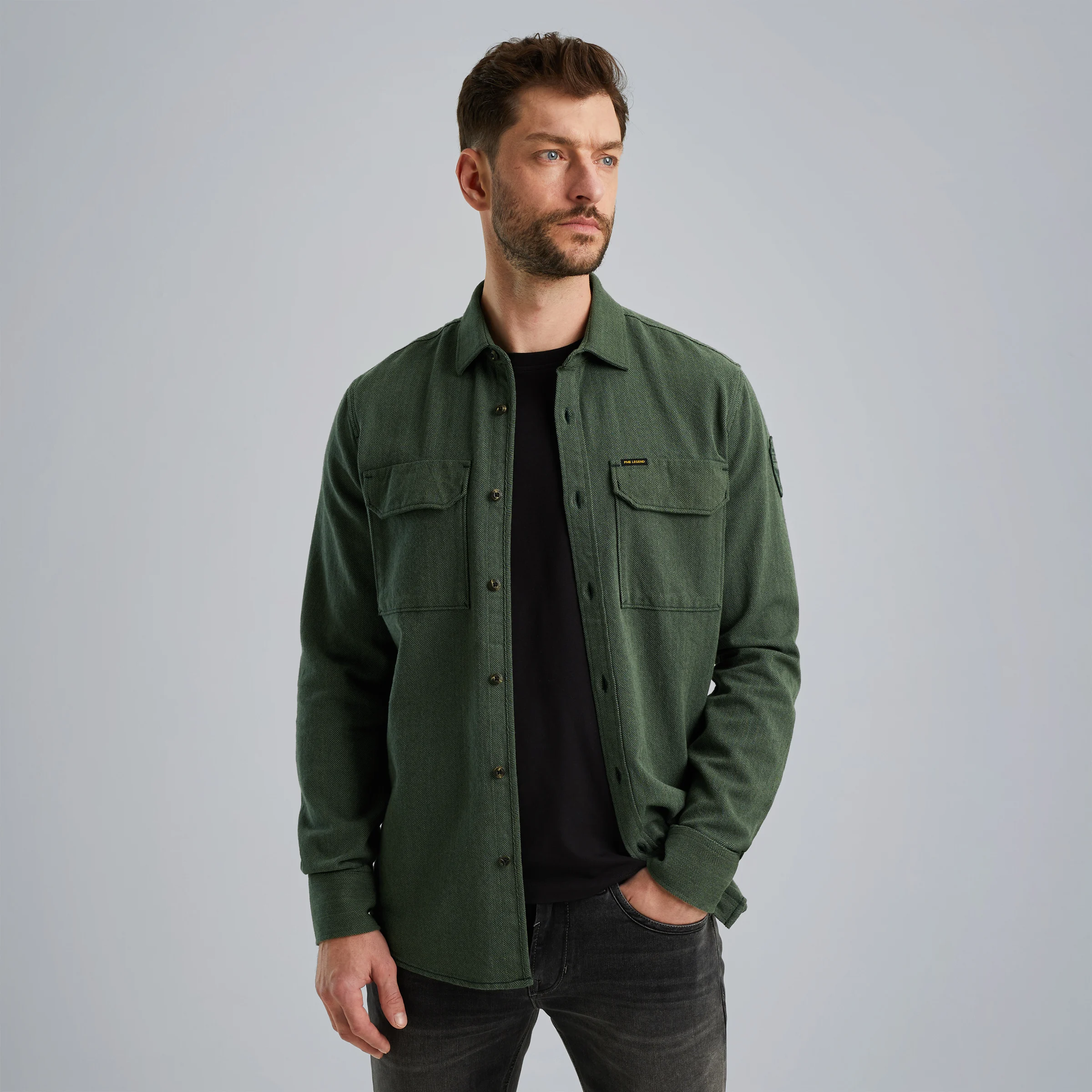 Shirt with herringbone texture Green