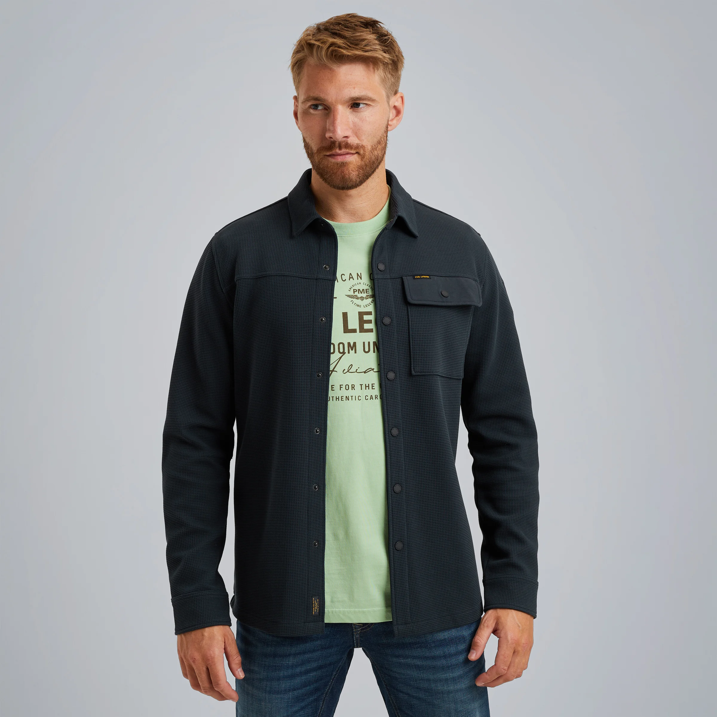 Shirt jacket with waffle texture Blue