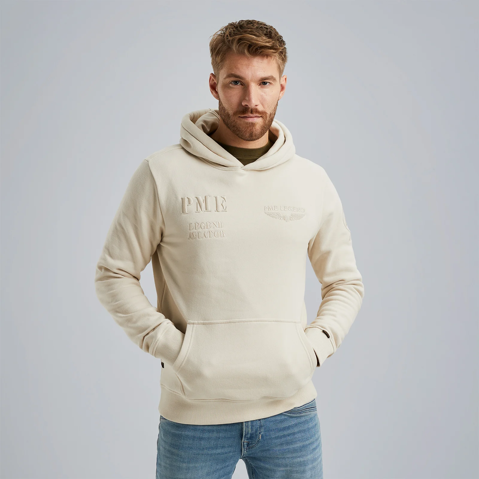 Hoodie in terry sweat fabric Beige