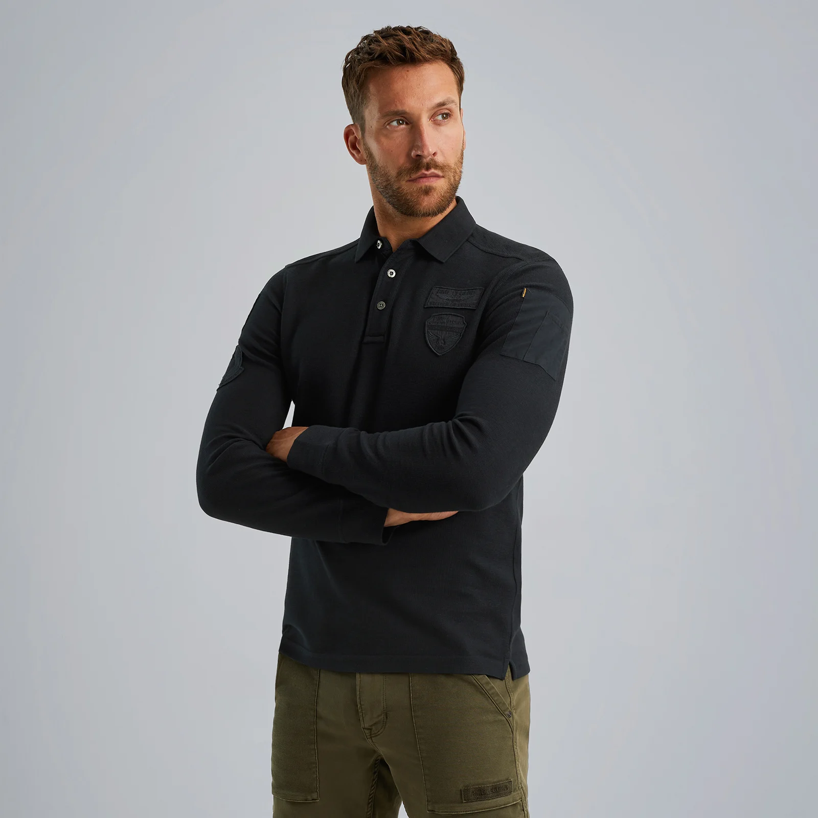 Polo shirt with long sleeves Black