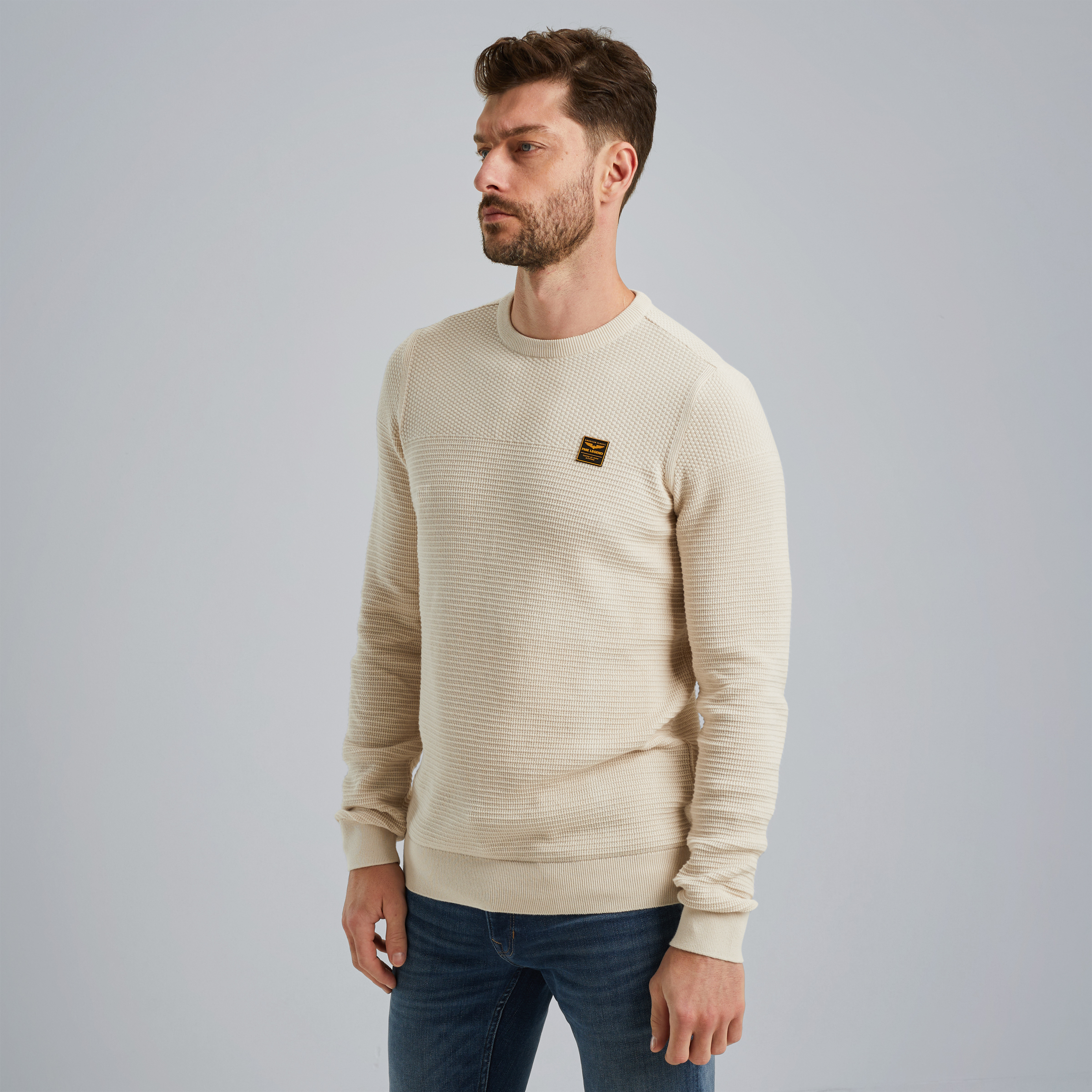 Pullover in mouliné cotton Beige