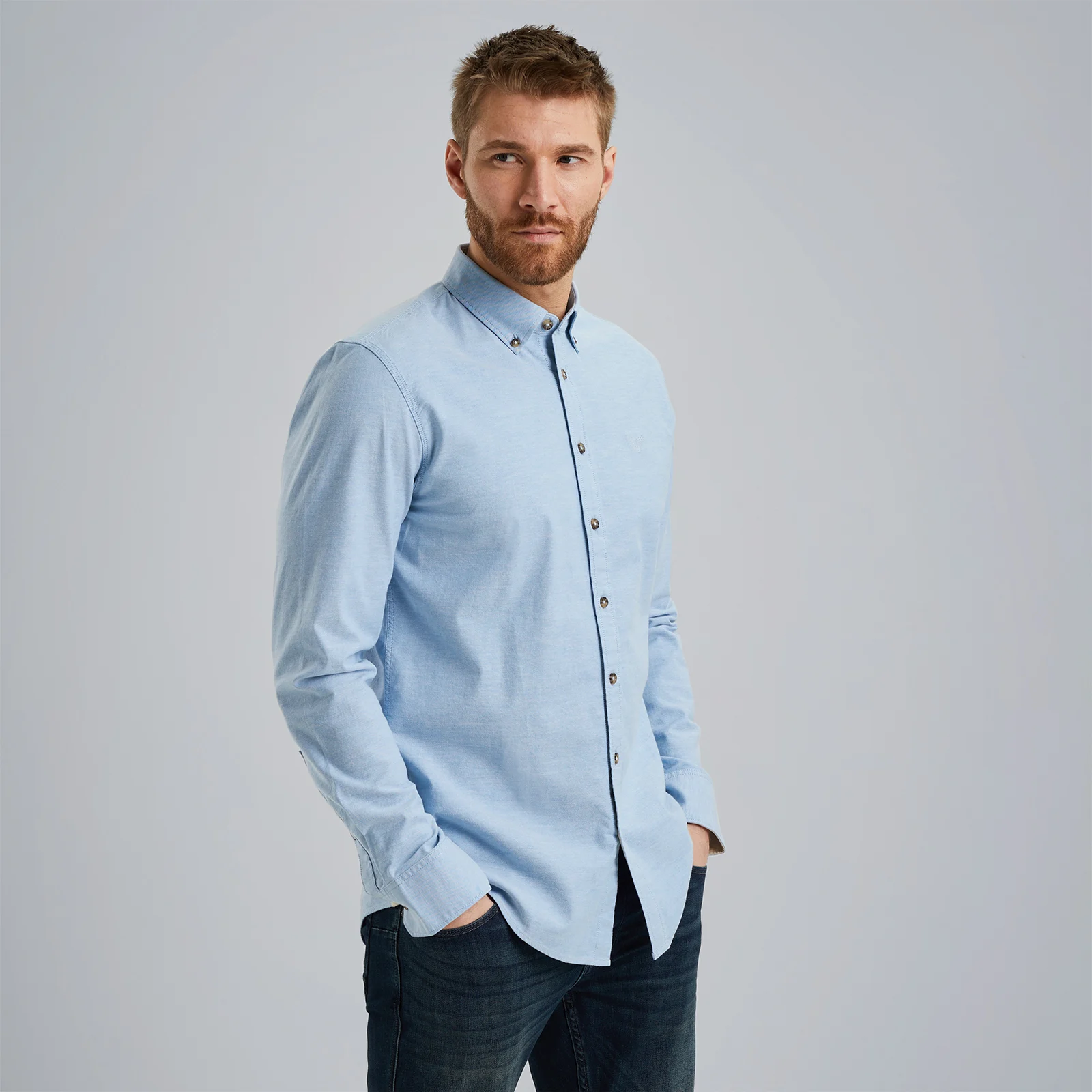 Shirt in cotton with stretch Blue