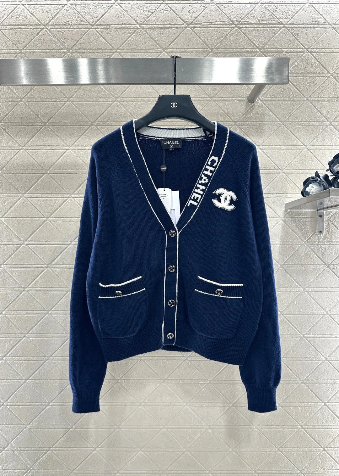 Letter V-Neck Knit Cardigan