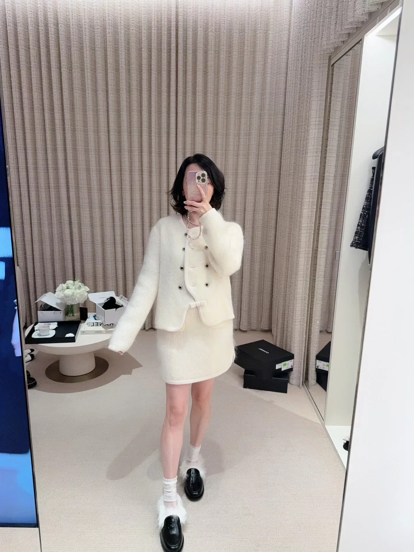 Round neck double breasted jacket