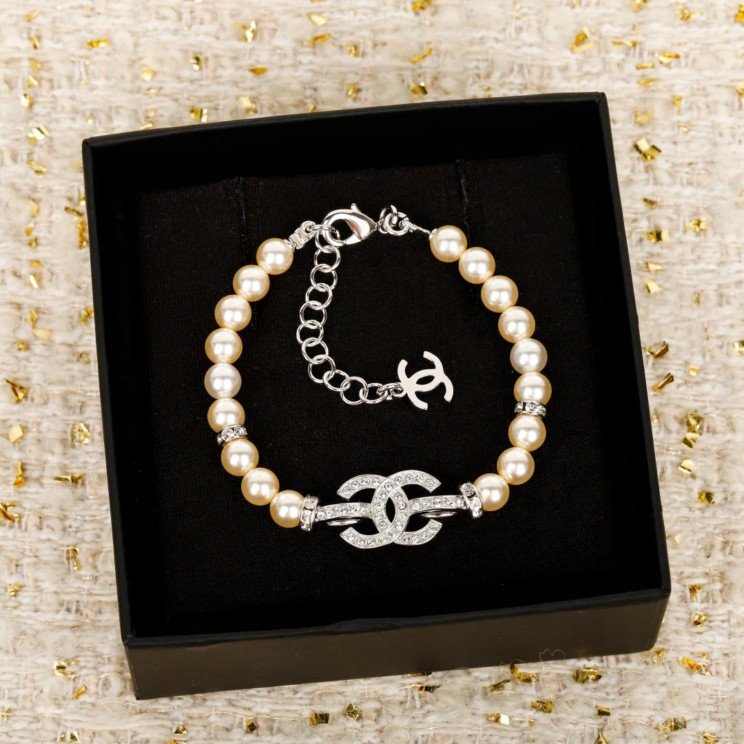 25ss full diamond double c pearl bracelet