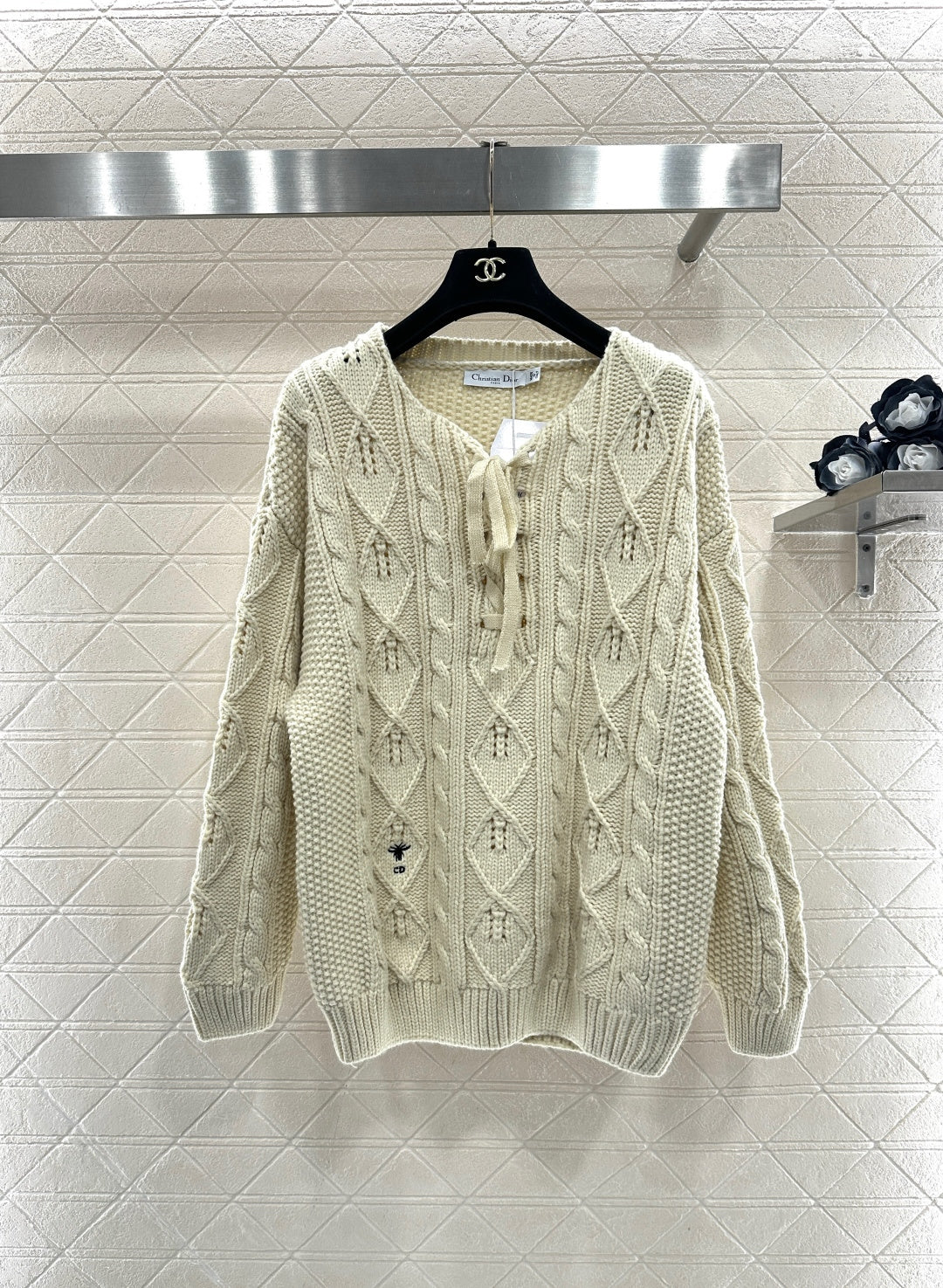 Crochet tie-up pullover sweater
