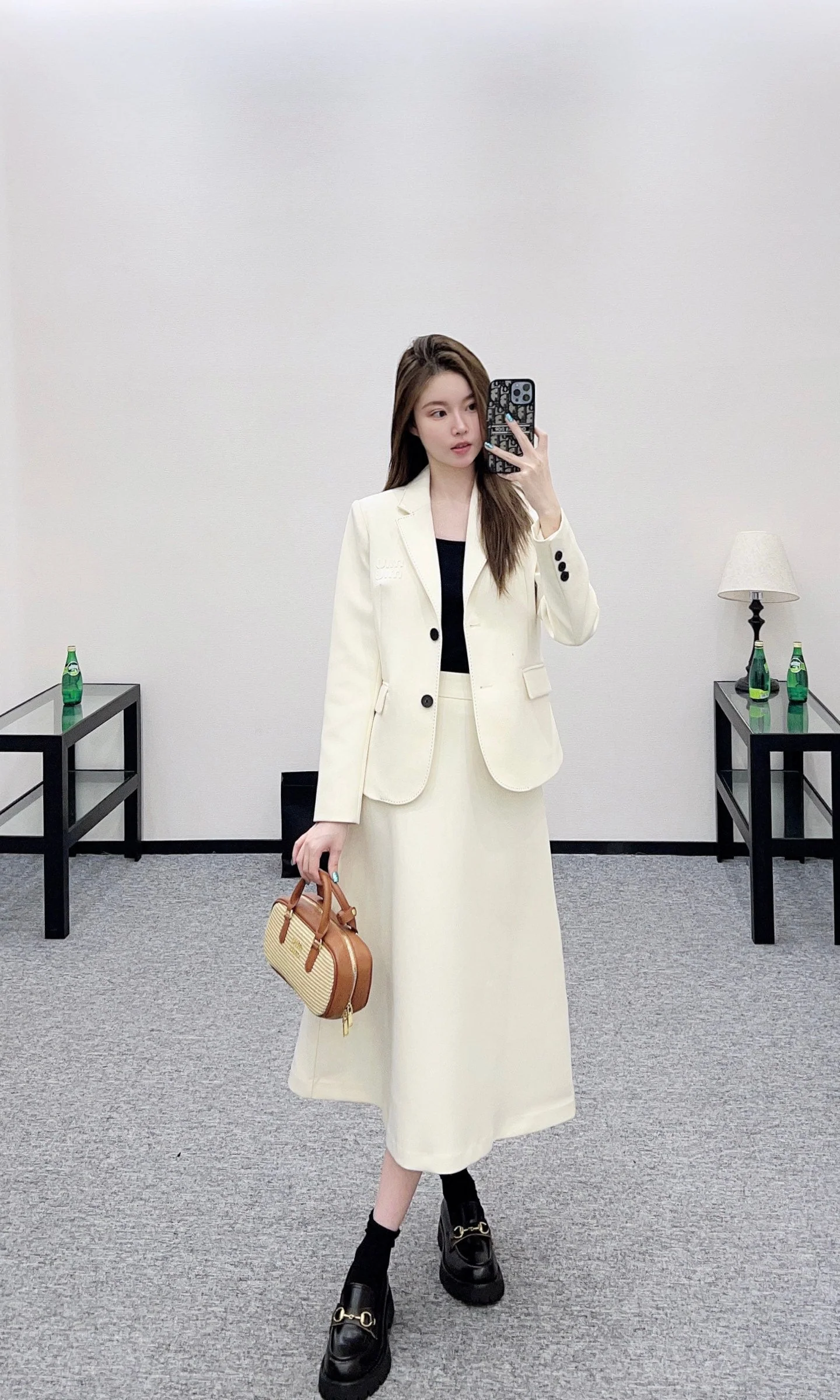 Suit jacket pleated skirt set