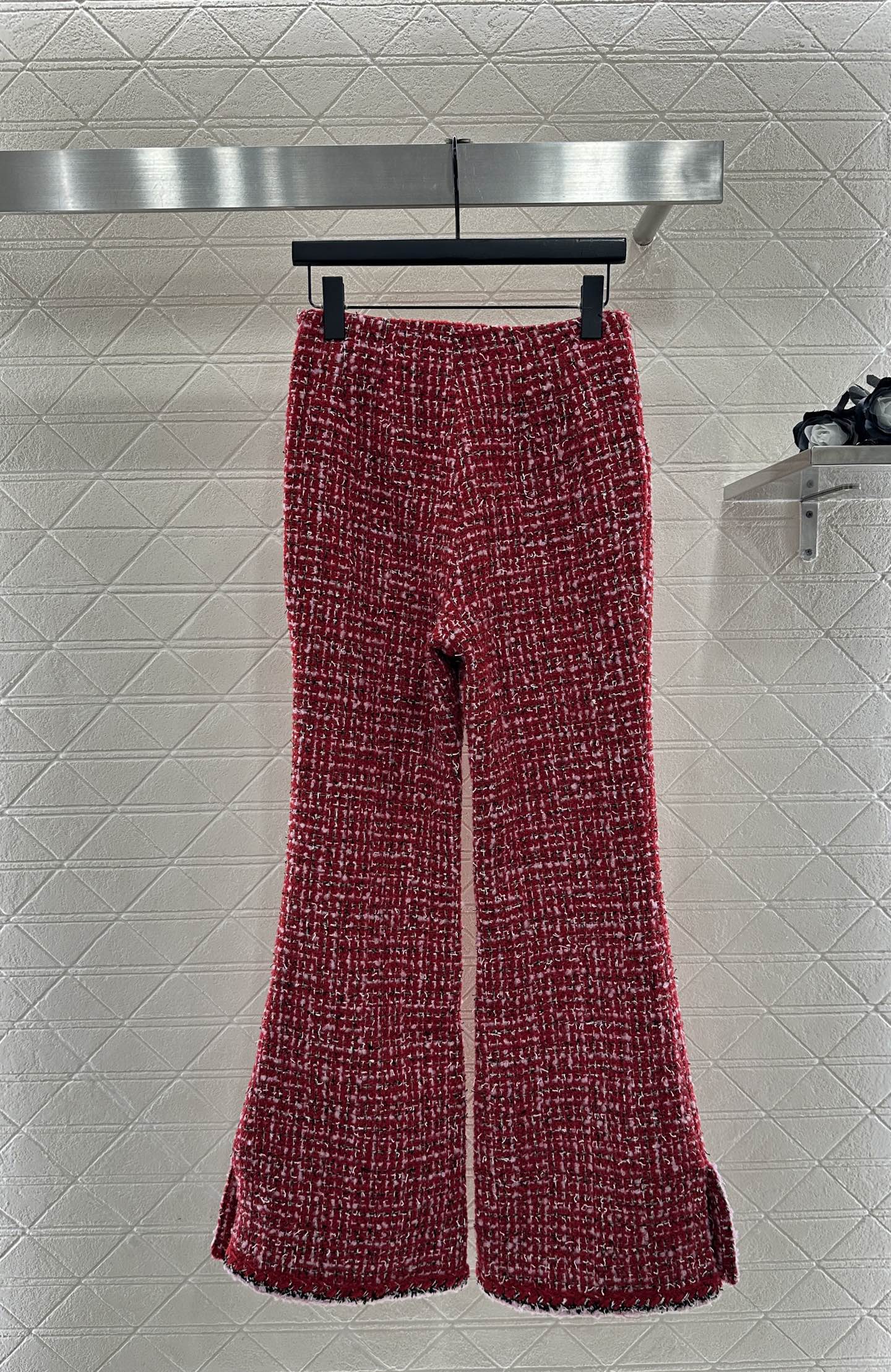 High-waisted woven flared trousers