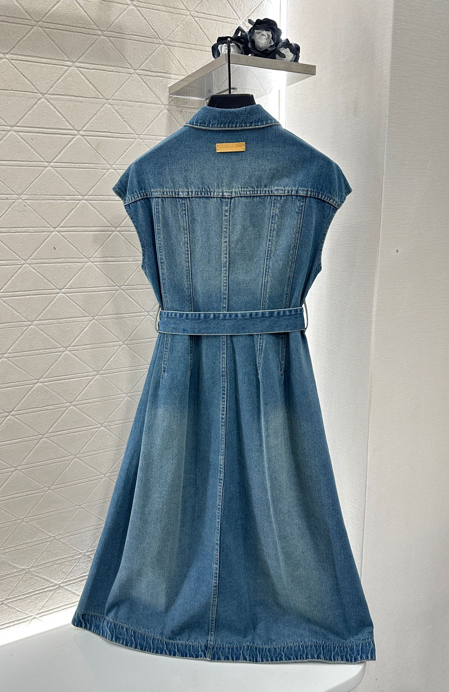Wide sleeved denim dress with waistband