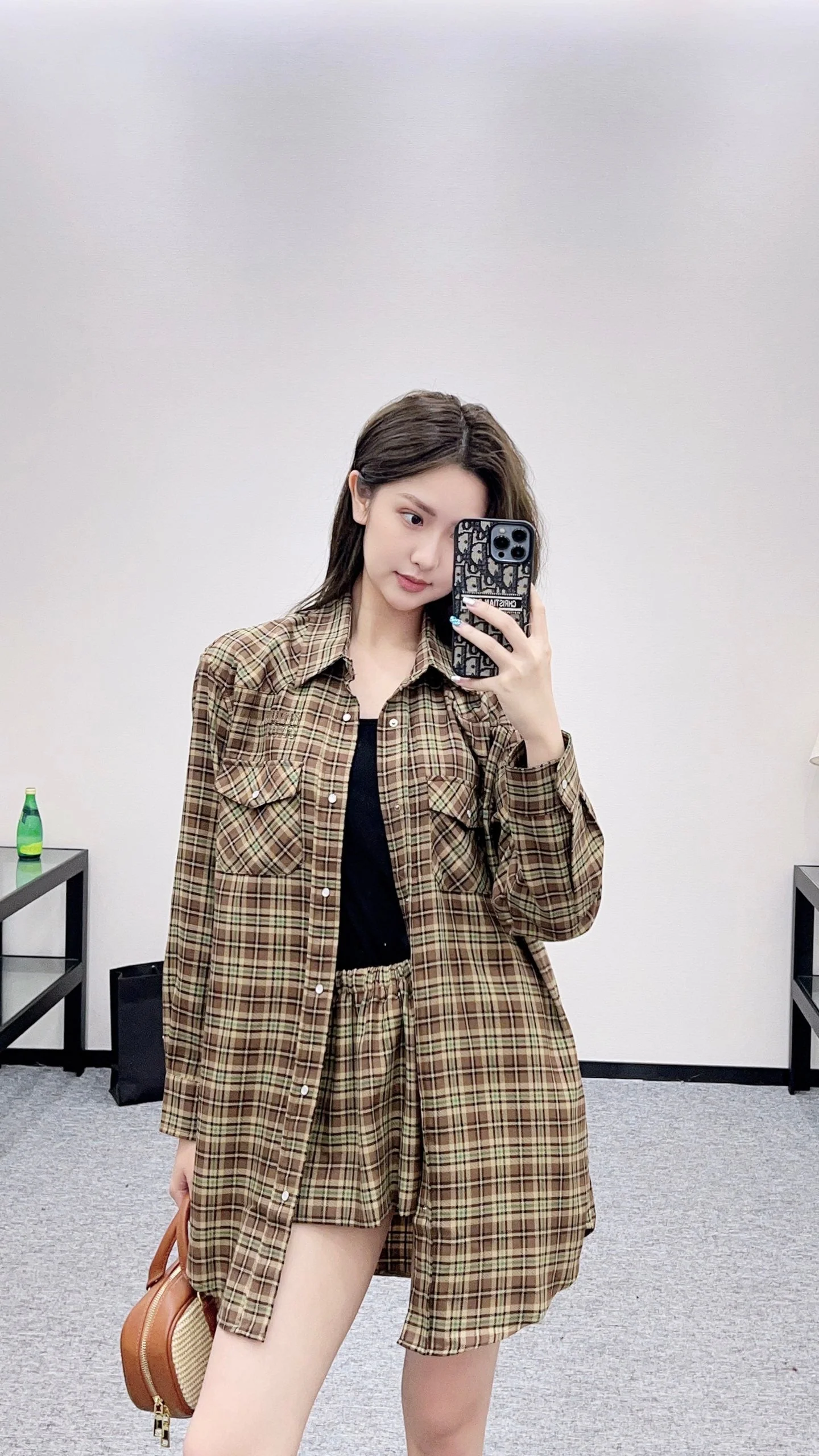 25fw new plaid shirt jacket with skirt suit