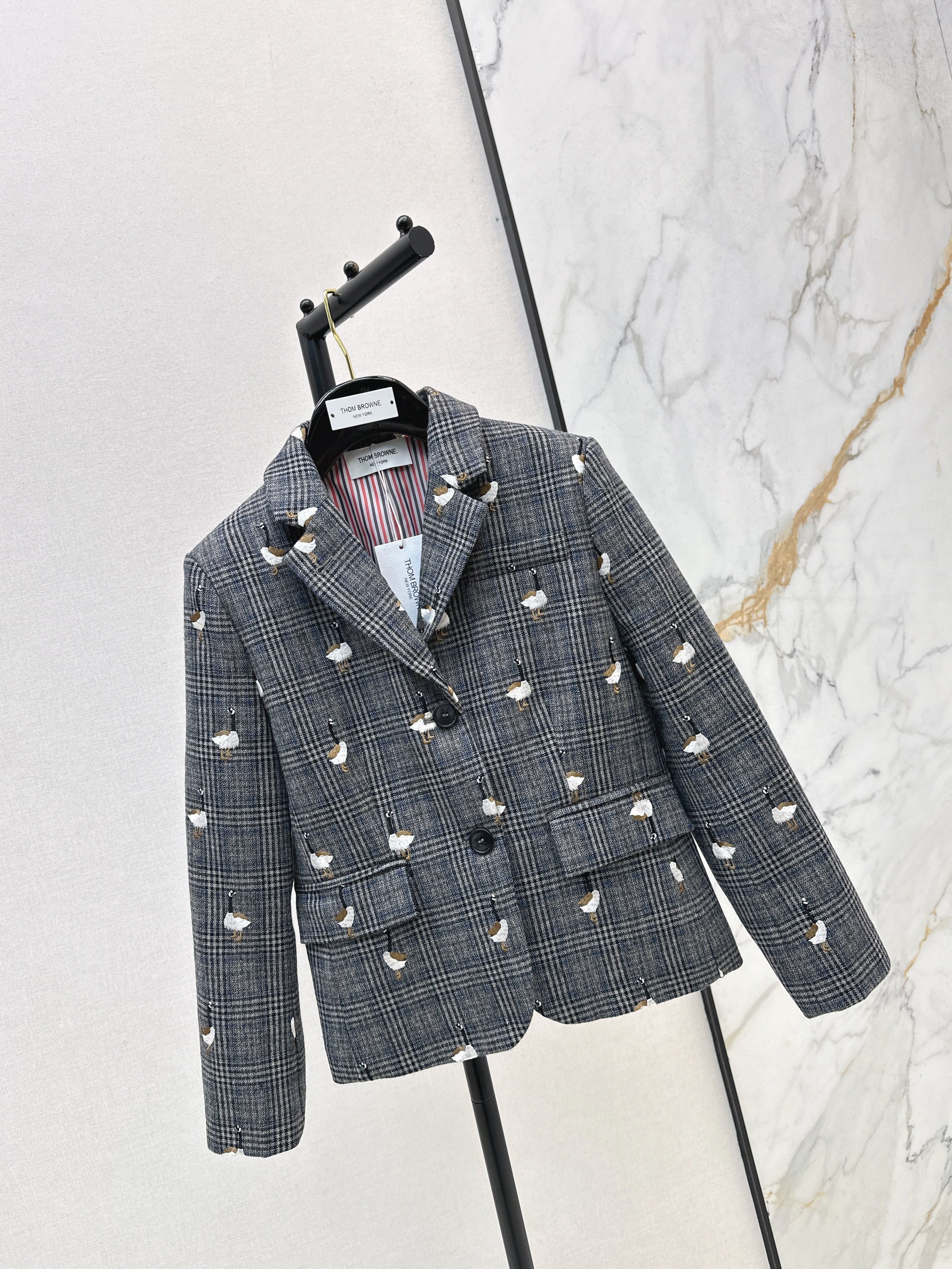 Wild Goose Embroidered plaid casual suit jacket