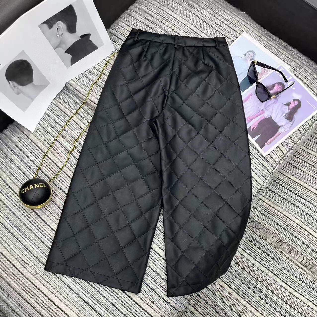 Lingge Design Pu Leather Pants