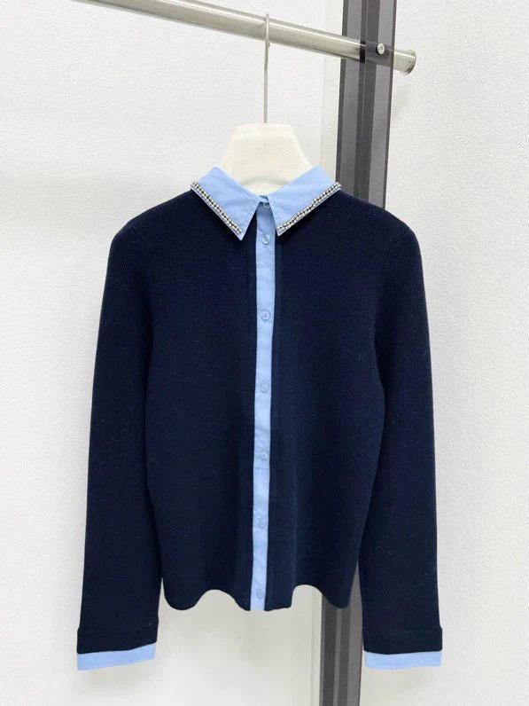 Two tone spliced knit sweater