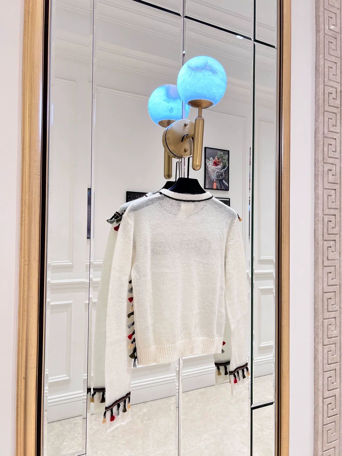 25fw Color blocking fringe design sweater(vintage series)