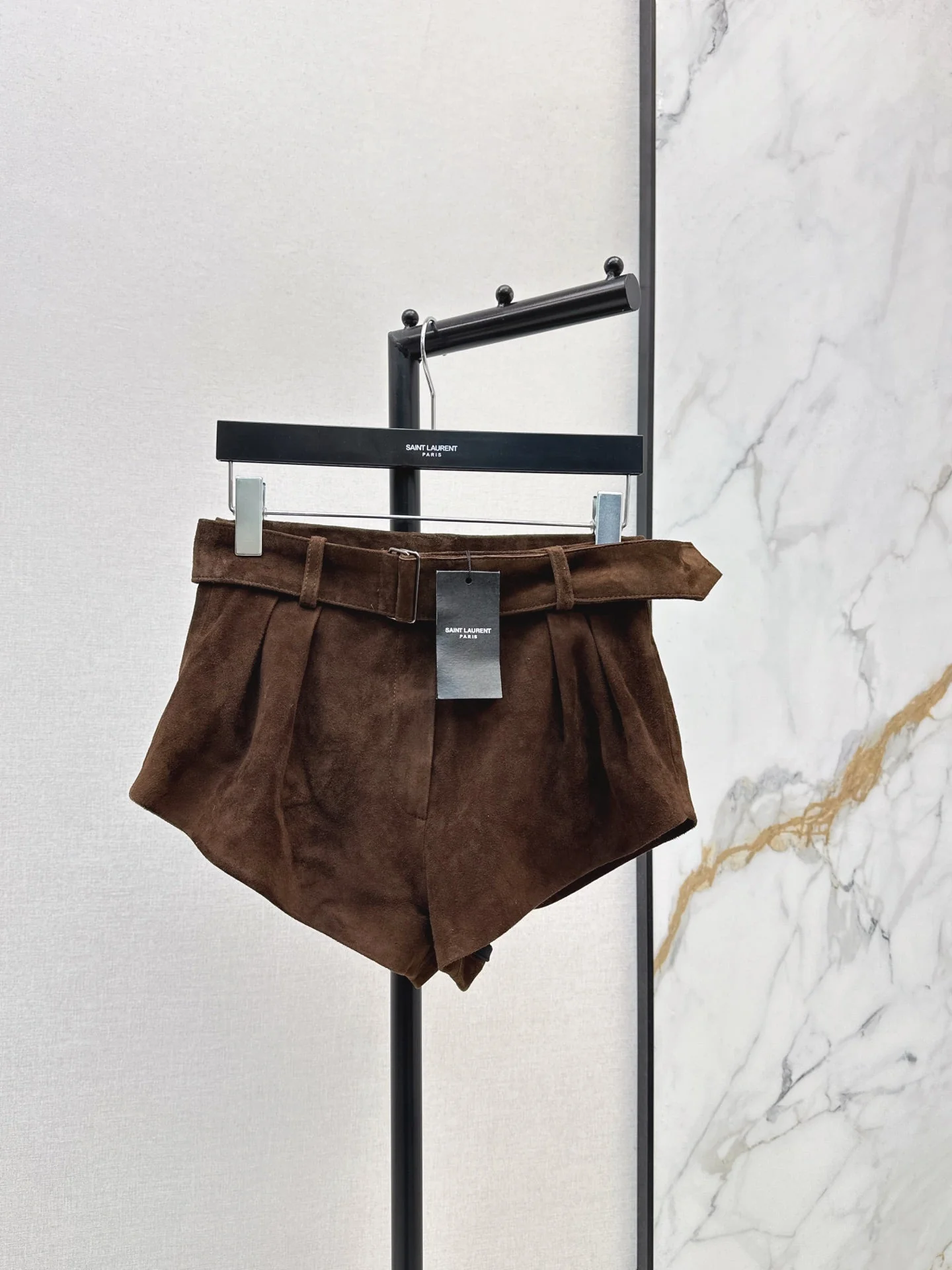 High-waisted leather shorts