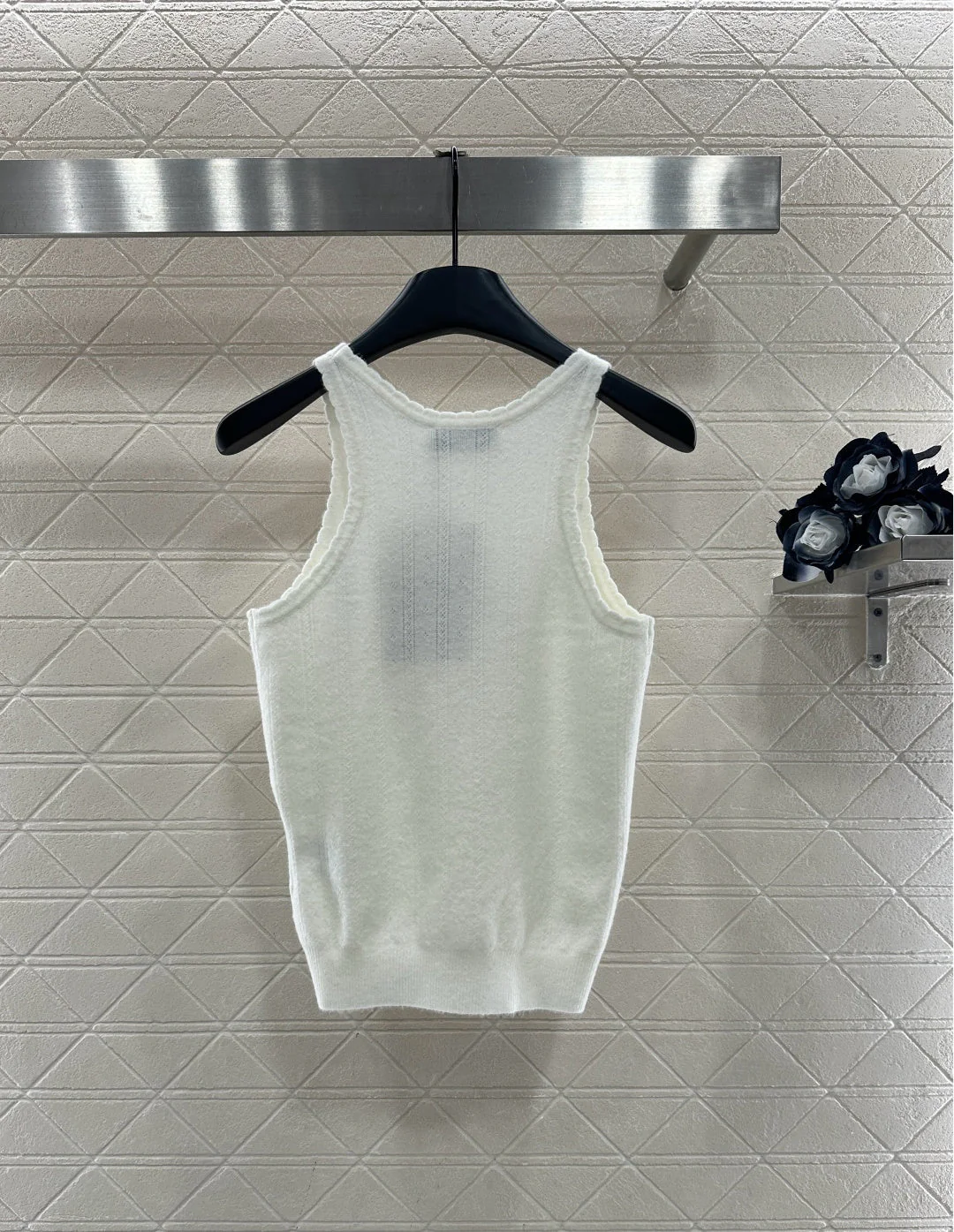 Wave-Trimmed Knit Vest