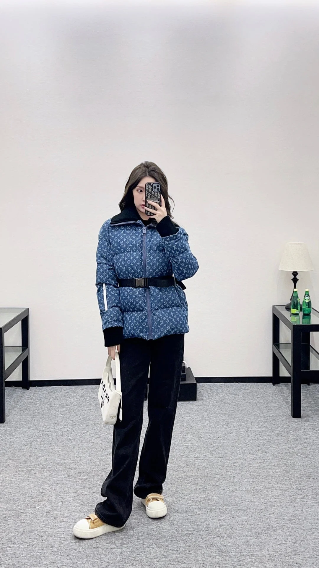 Knitted collar zipper denim down jacket