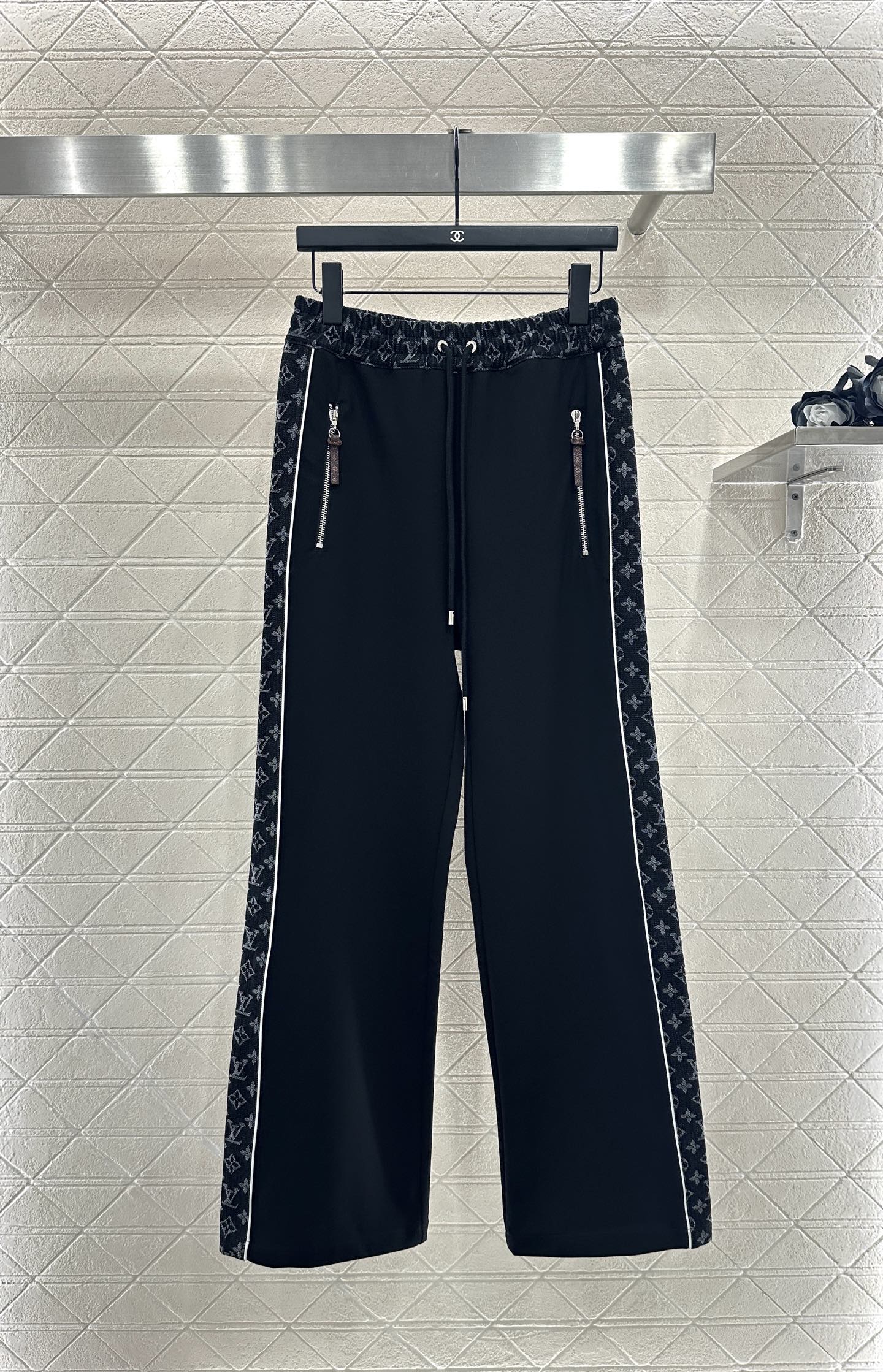 Jacquard denim straight leg pants