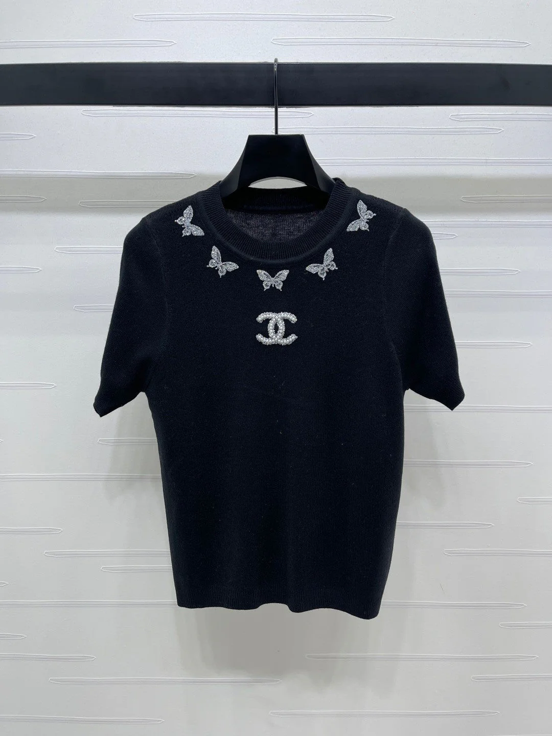 25fw Butterfly Embroidered Knitted Short Sleeve