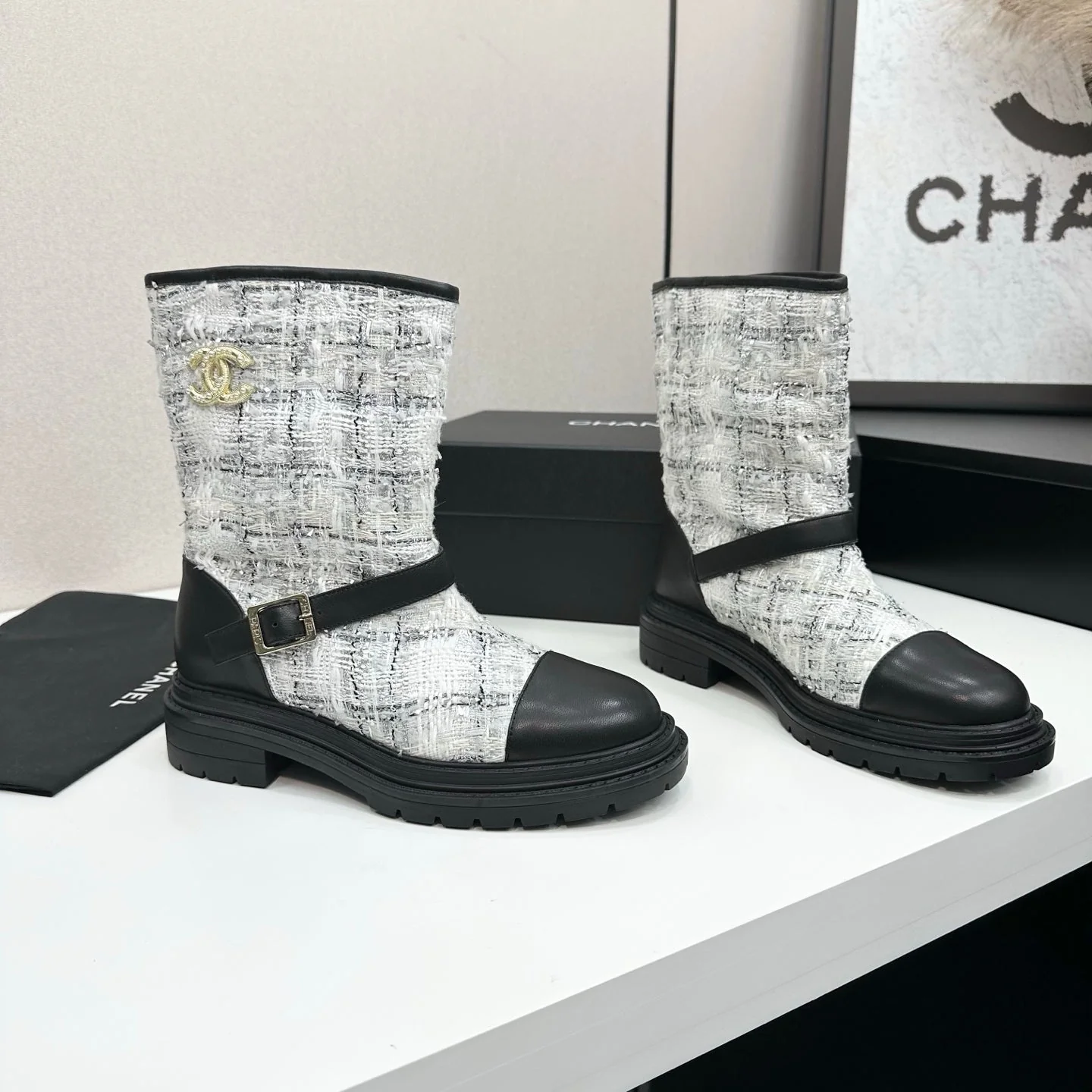 25 Cowhide and cloth lined mid calf boots