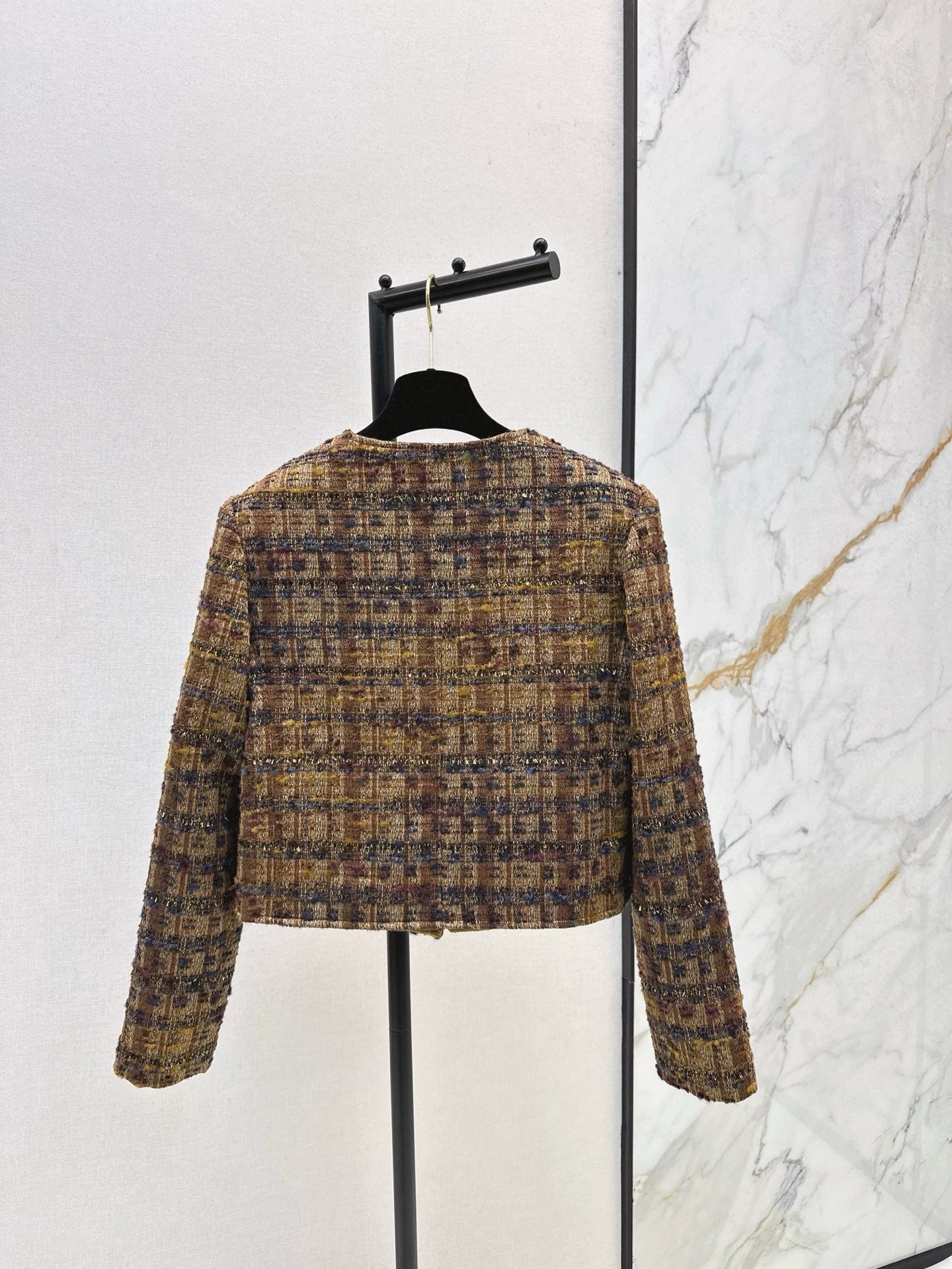 Color-blocked woven trim coat