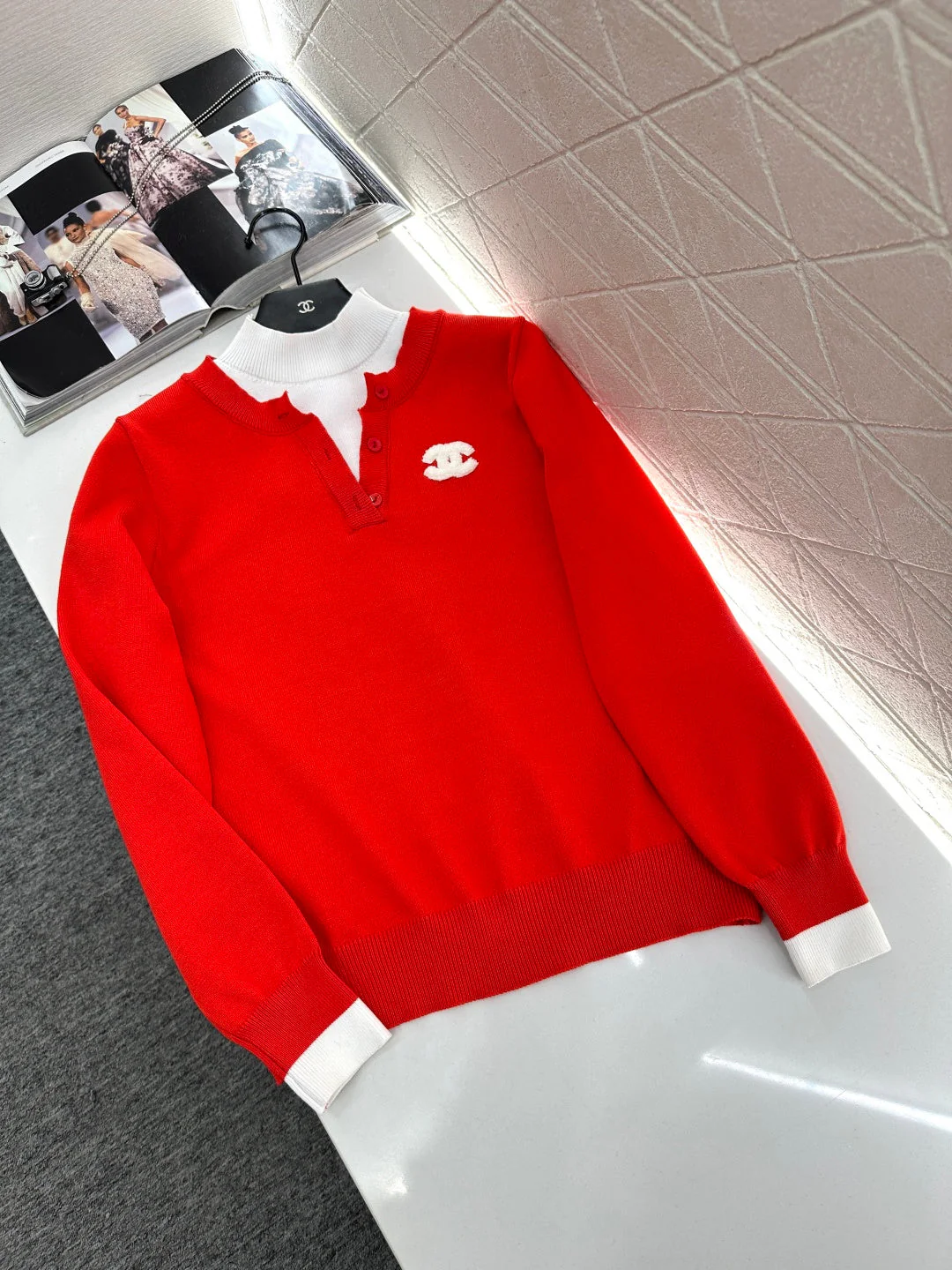 Color-blocked faux two-piece sweater