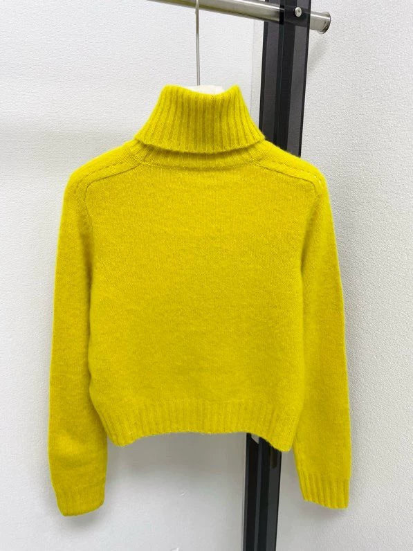 Lemon yellow soft glutinous high neck sweater