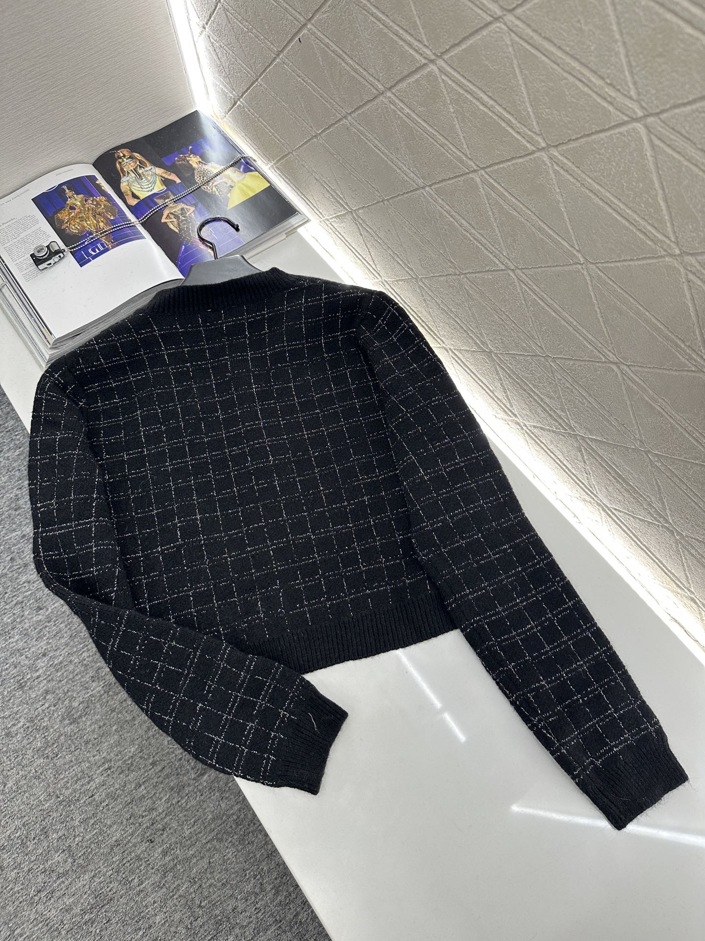 Silver plaid knitted cardigan