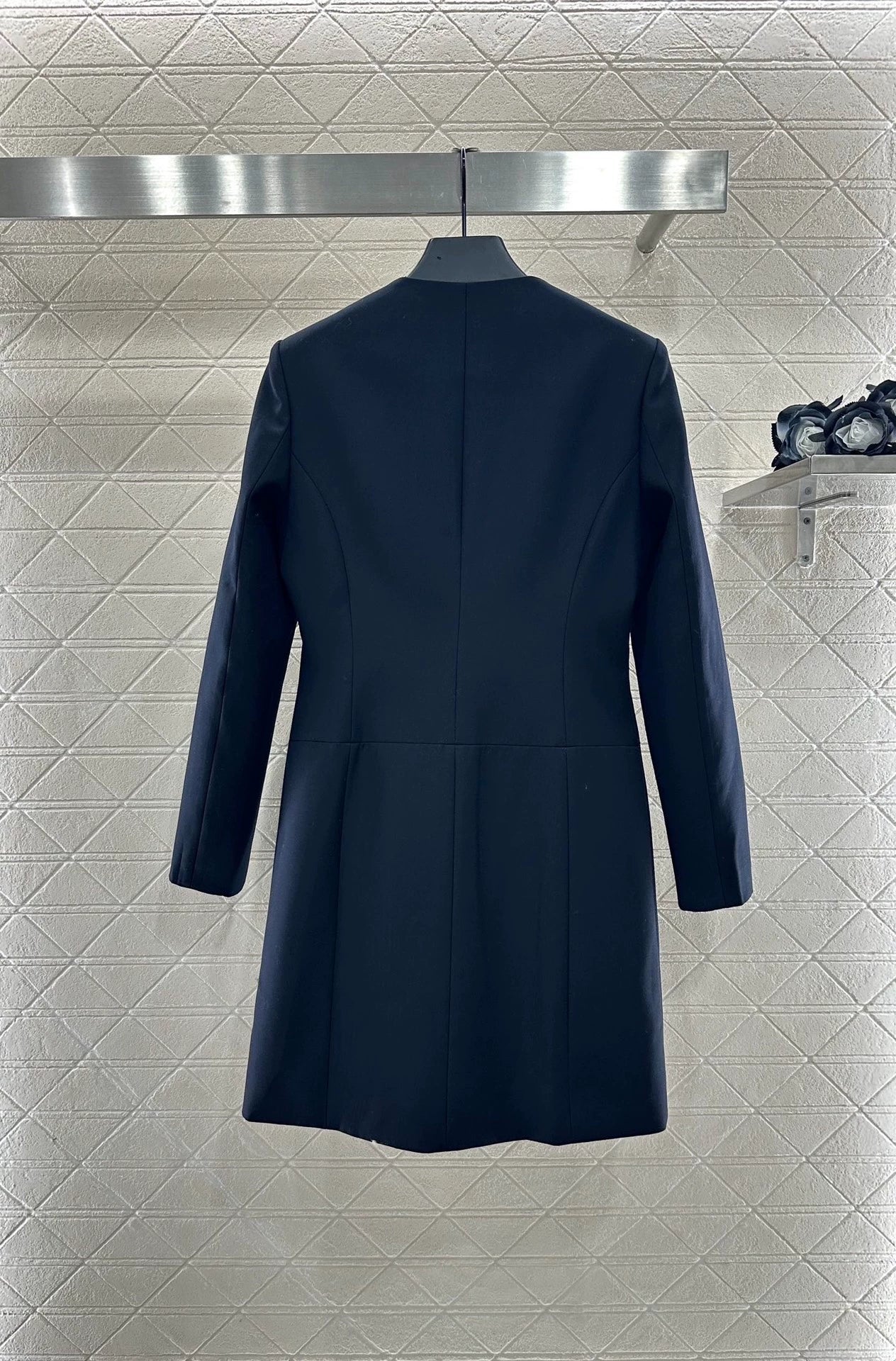 25fw Round neck leather chain buckle mid length jacket