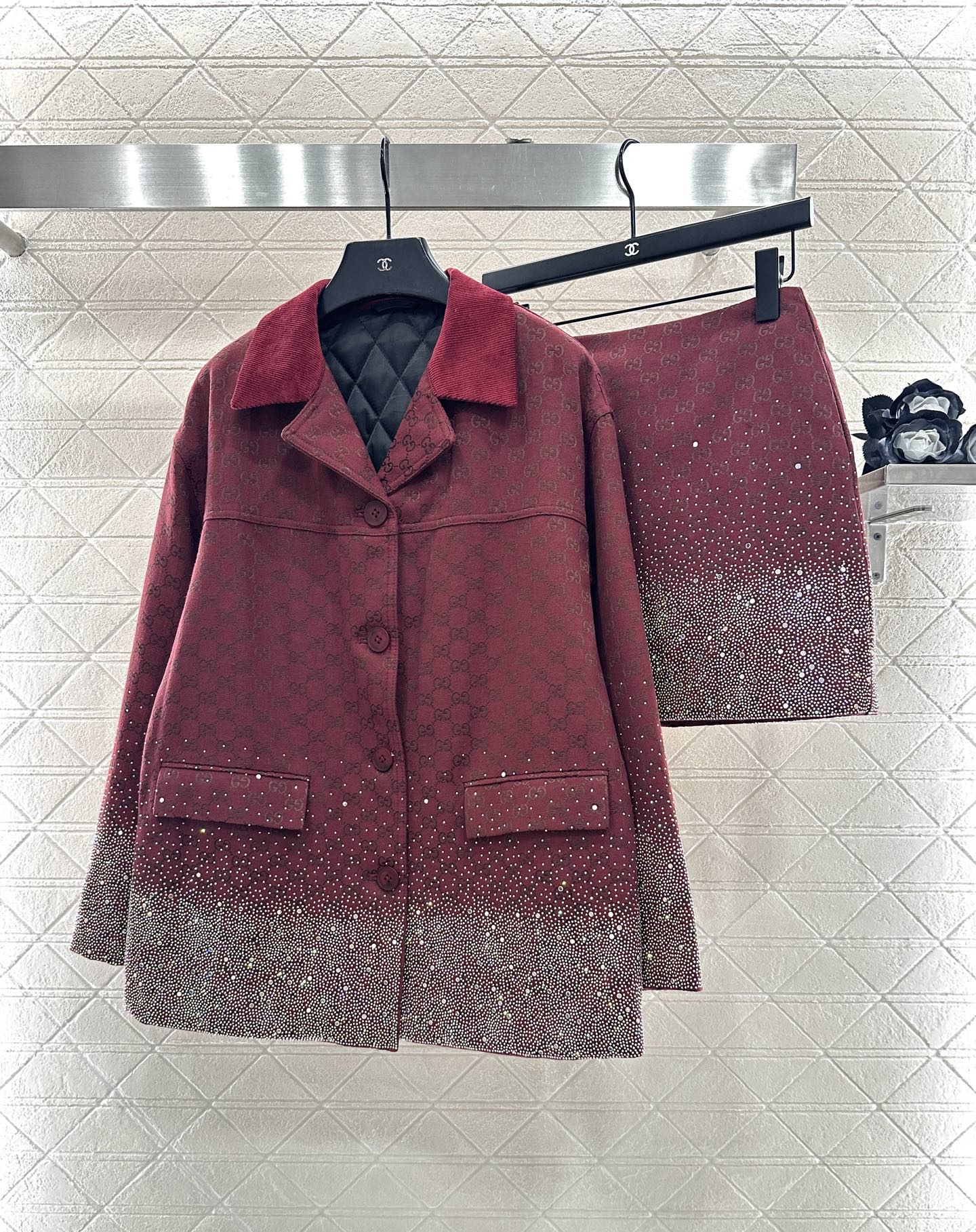 25fw new hot diamond cotton jacket and short skirt suit