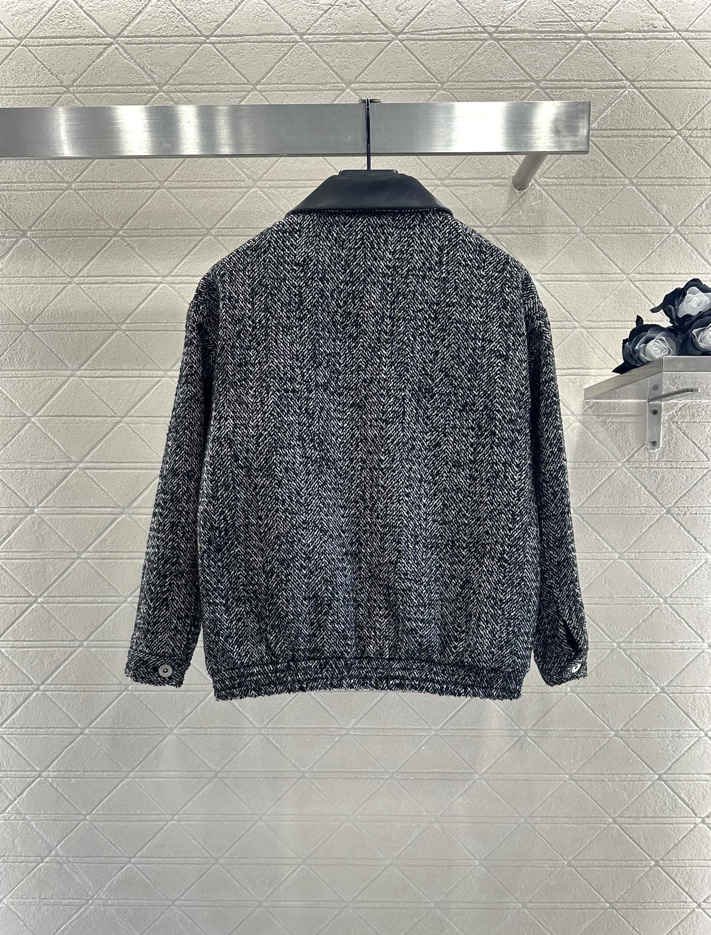 25fw Collar jacket with patchwork leather