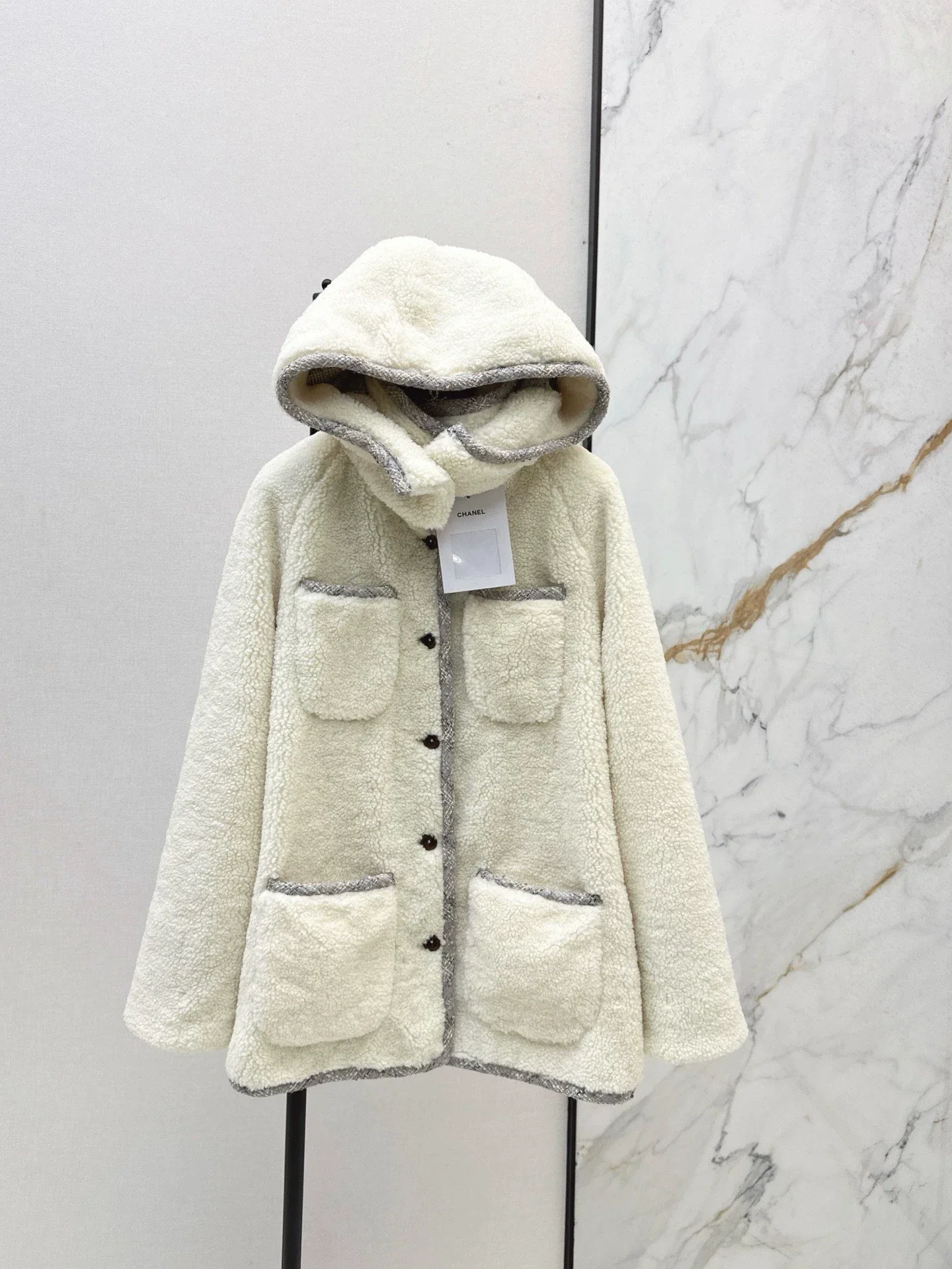 Teddy eco-friendly fur mid length hooded jacket