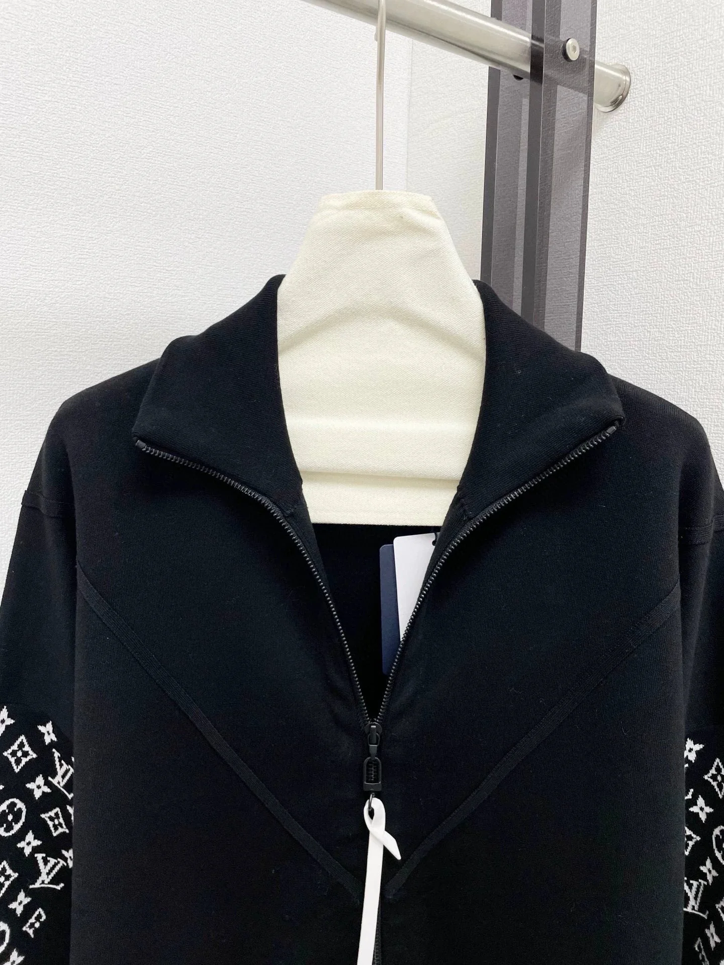 Vintage jacquard stand up collar cardigan