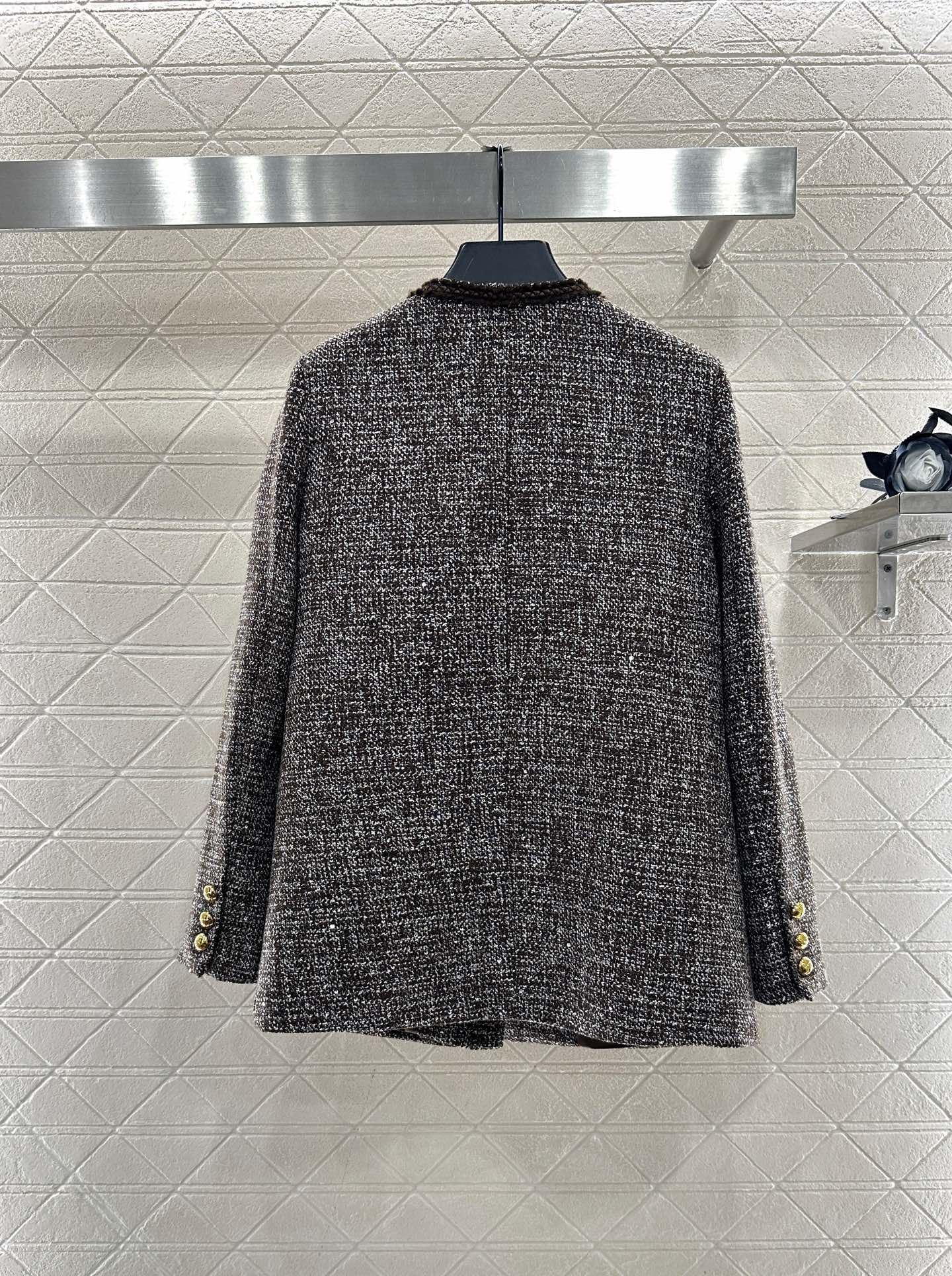 Round neck tied edge woven dress jacket