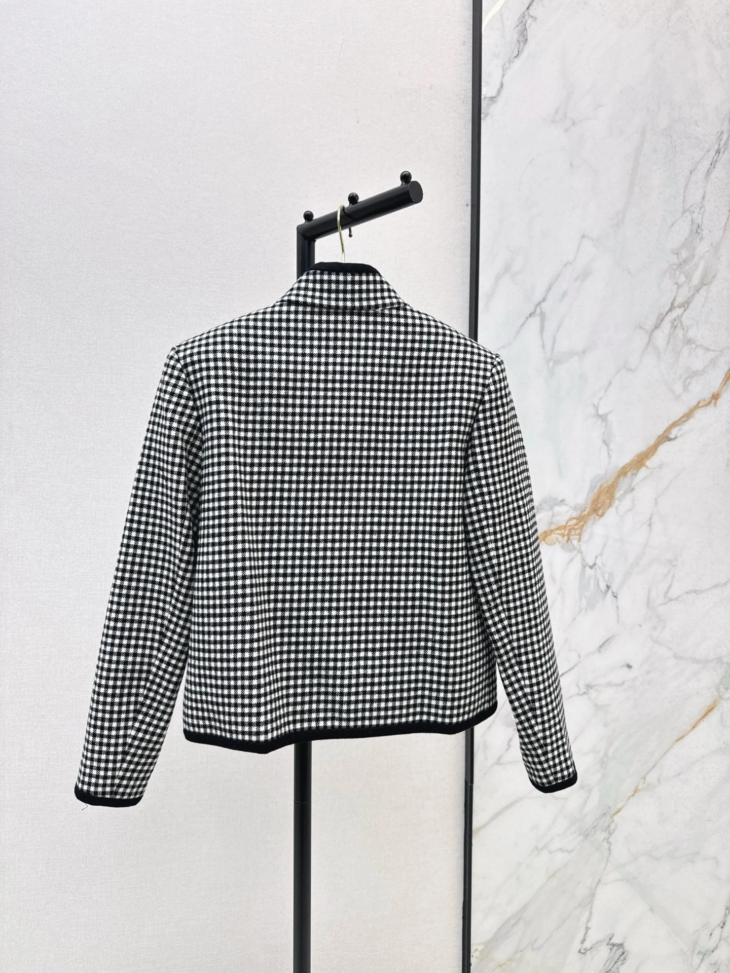 25fw new contrast color stand collar plaid jacket