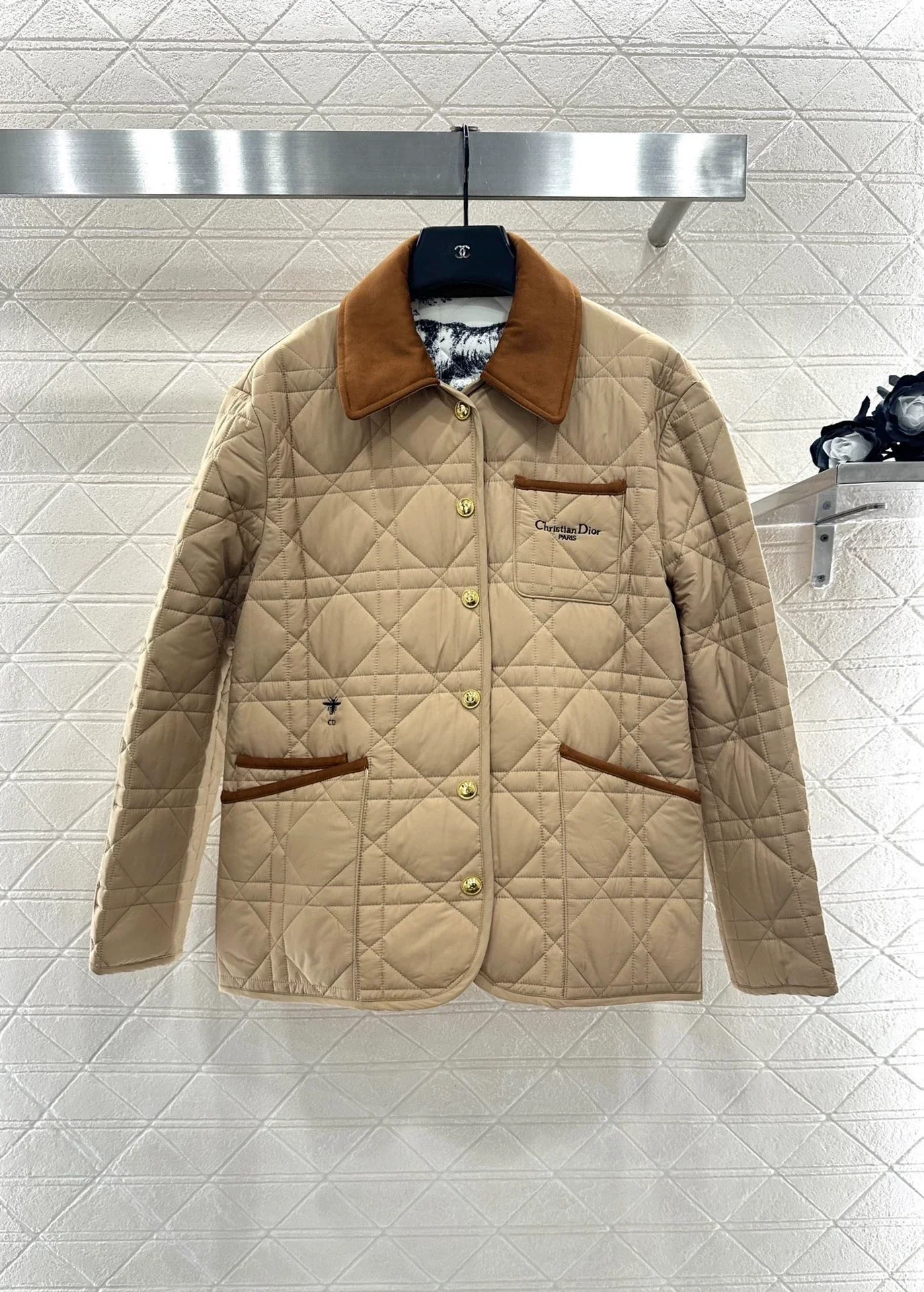Corduroy collar rattan plaid cotton jacket