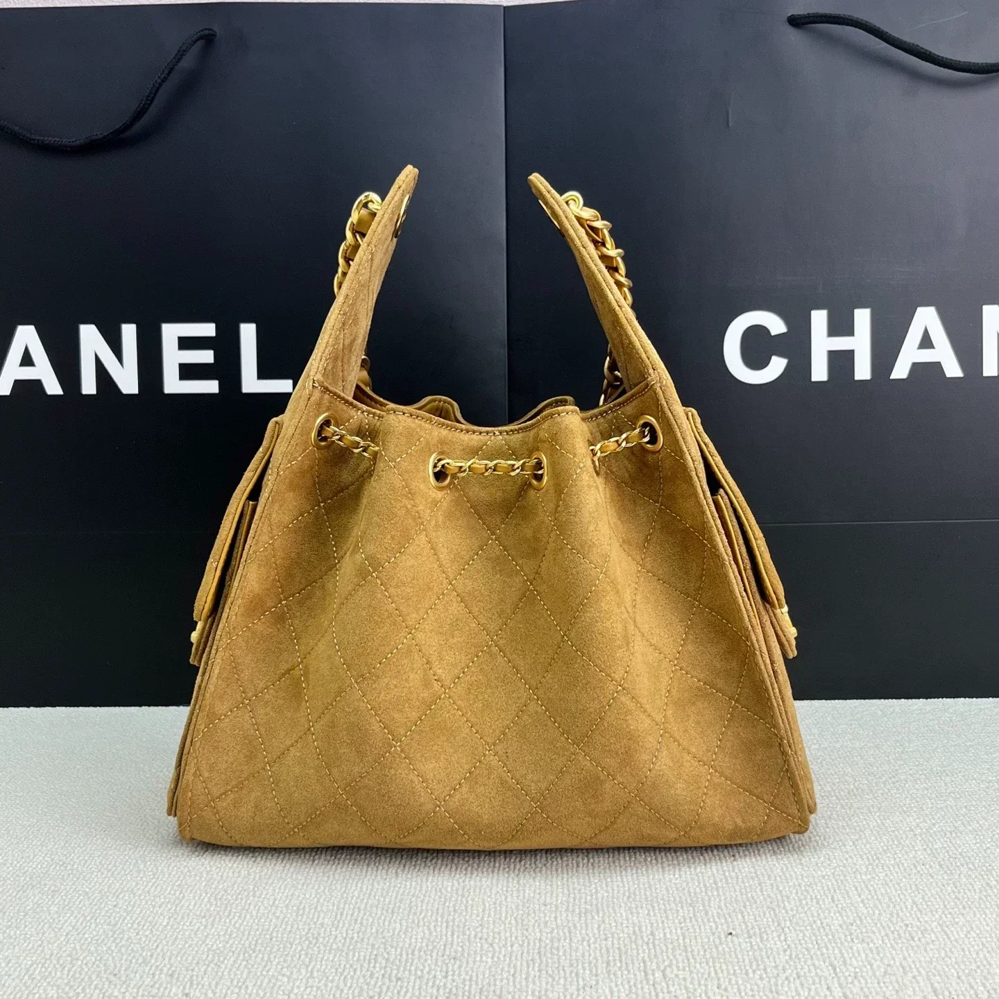 25C suede hippie bag (apricot）