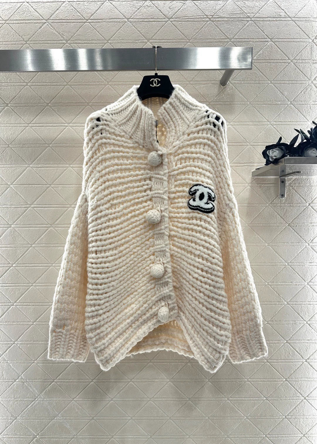 Openwork Letter Knit Cardigan