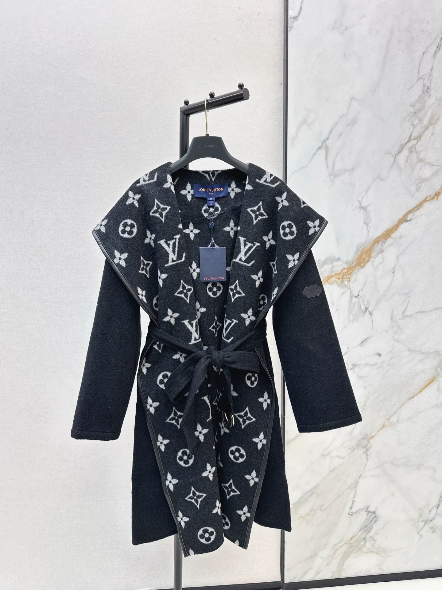 Double sided wearable classic wrap style long hooded coat