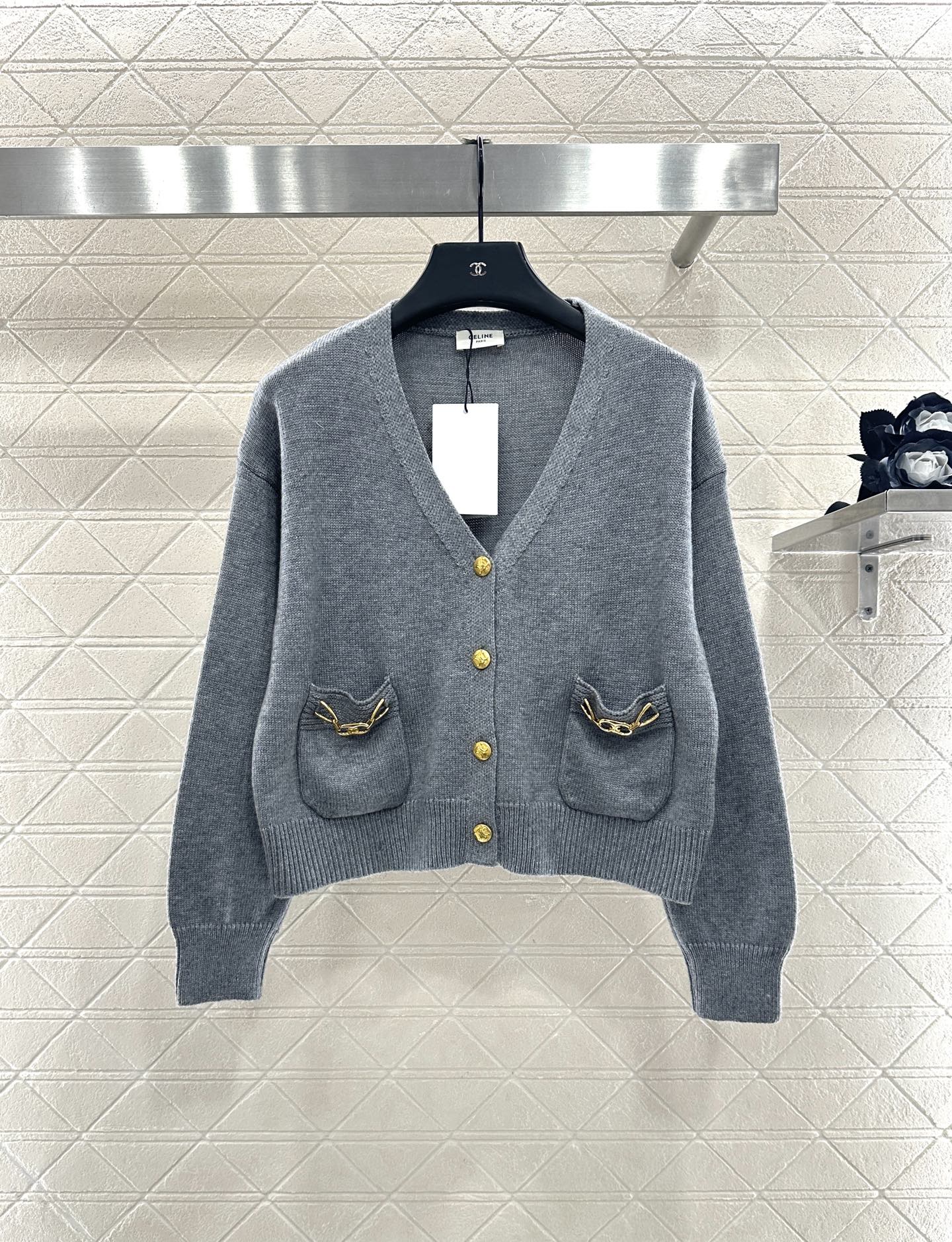 25fw new chain pocket knitted cardigan