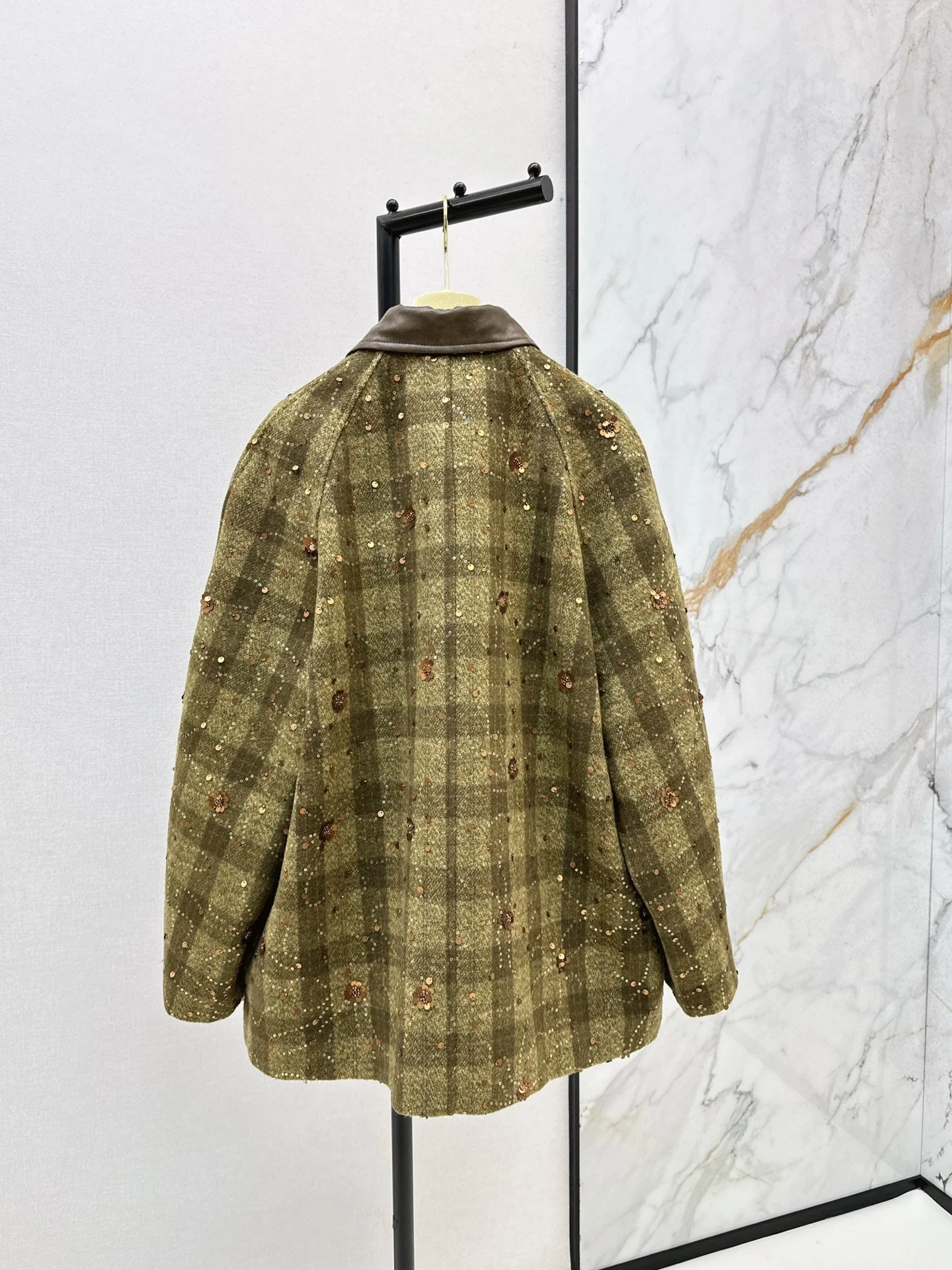 25fw new retro plaid beaded sequined jacket